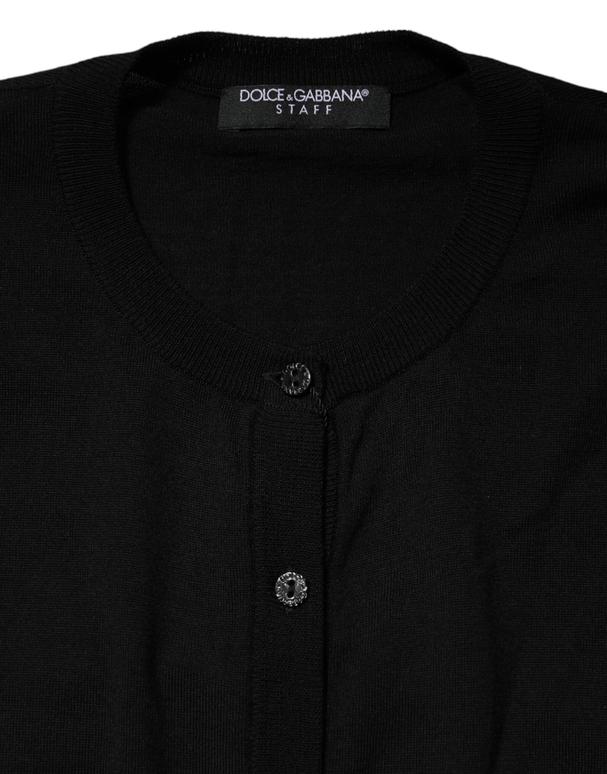Dolce & Gabbana Black Wool Knit Round Neck Cardigan Sweater