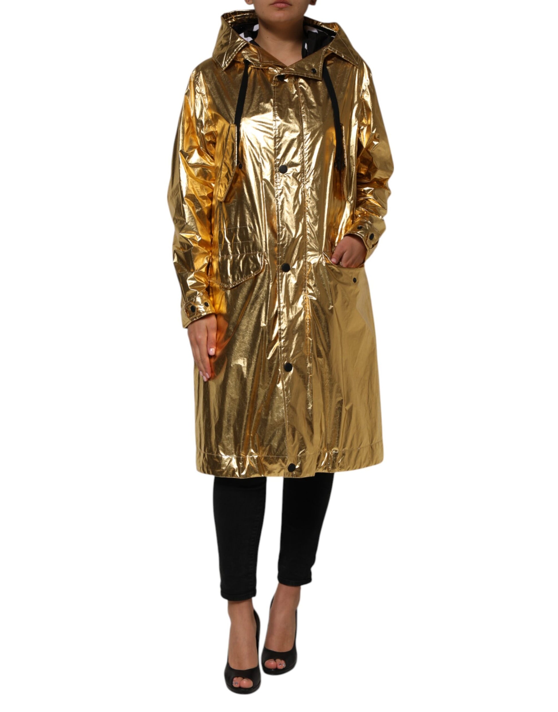 Dolce & Gabbana Gold Hooded Long Sleeves Trench Coat Jacket