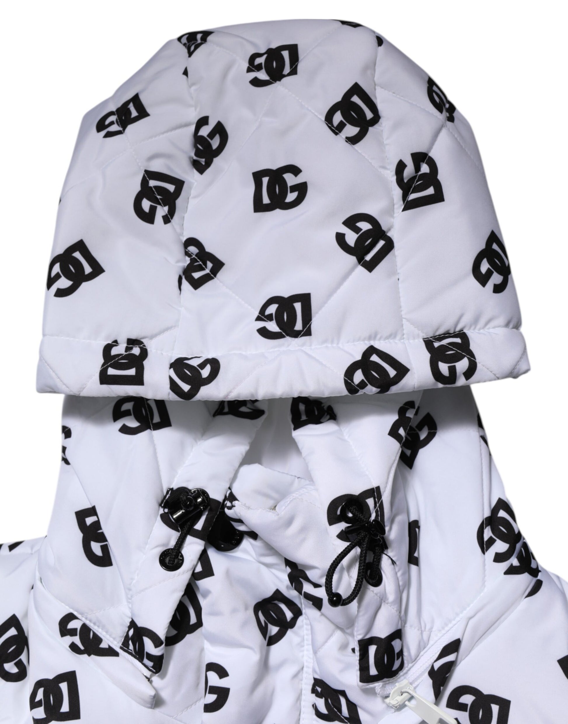 Dolce & Gabbana White DG Monogram Hooded Quilted Jacket