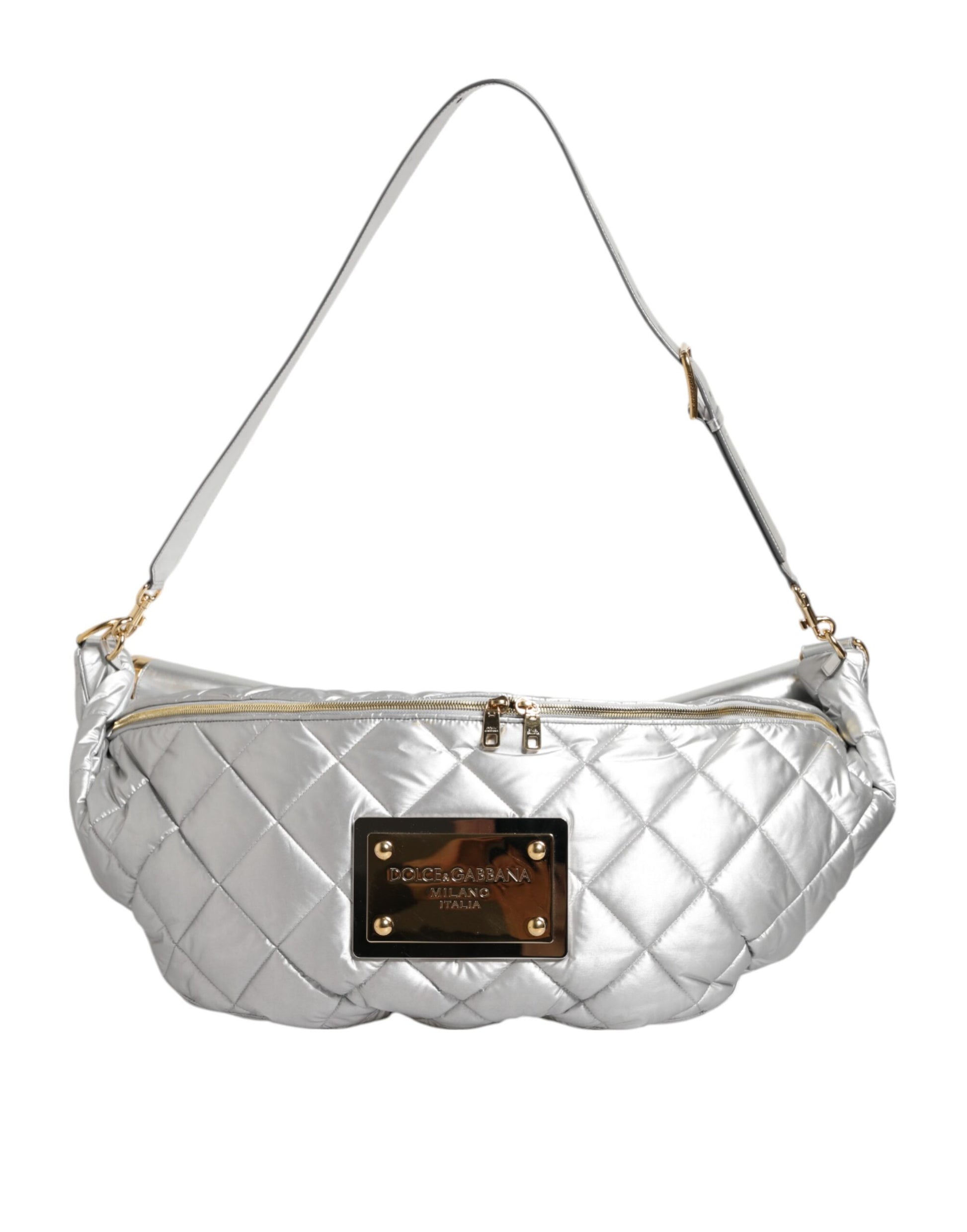 Dolce & Gabbana Silver Quilted Filled Crossbody Shoulder Bag SICILY Bag