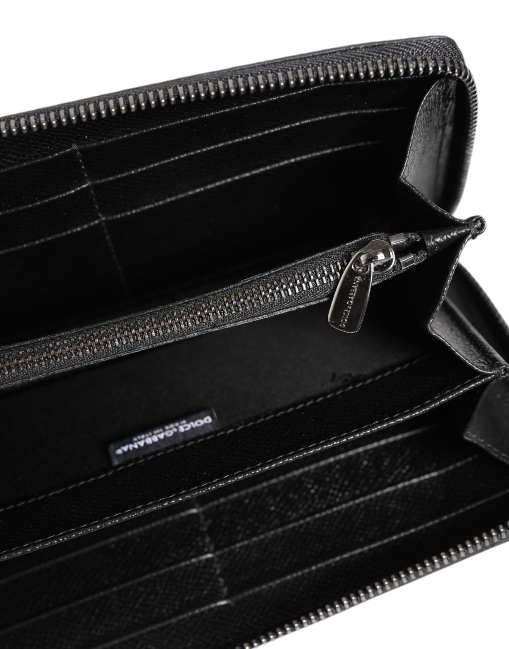 Dolce & Gabbana Black Gray Leopard Leather Zip Around Continental Wallet