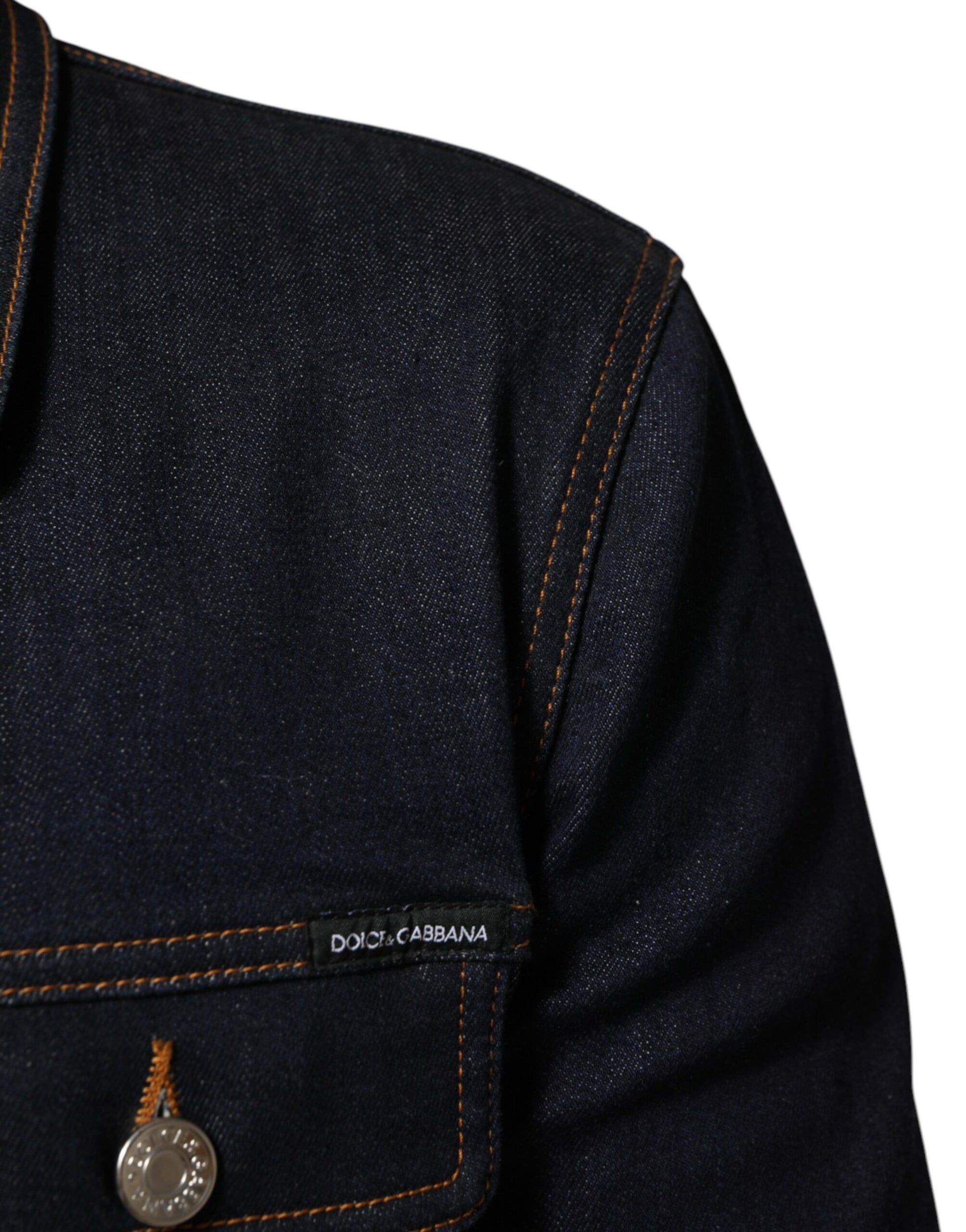 Dolce & Gabbana Indigo Blue Denim Slim Fit Logo Patch Jacket