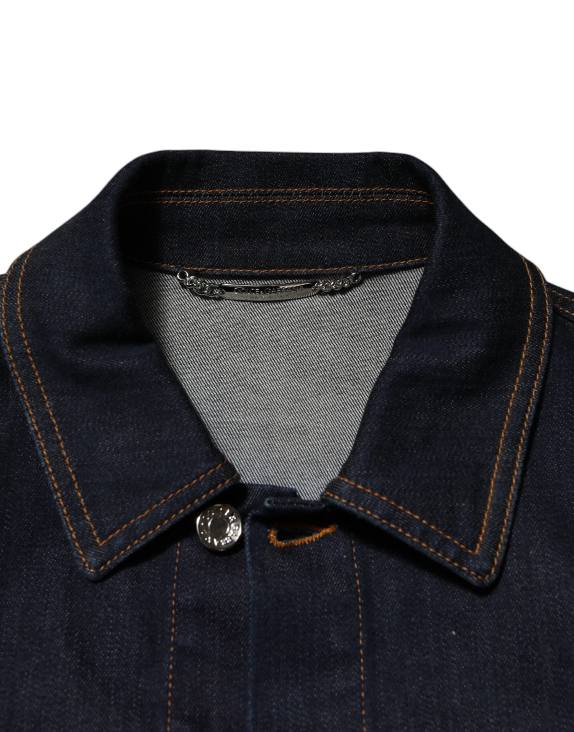 Dolce & Gabbana Indigo Blue Denim Slim Fit Logo Patch Jacket