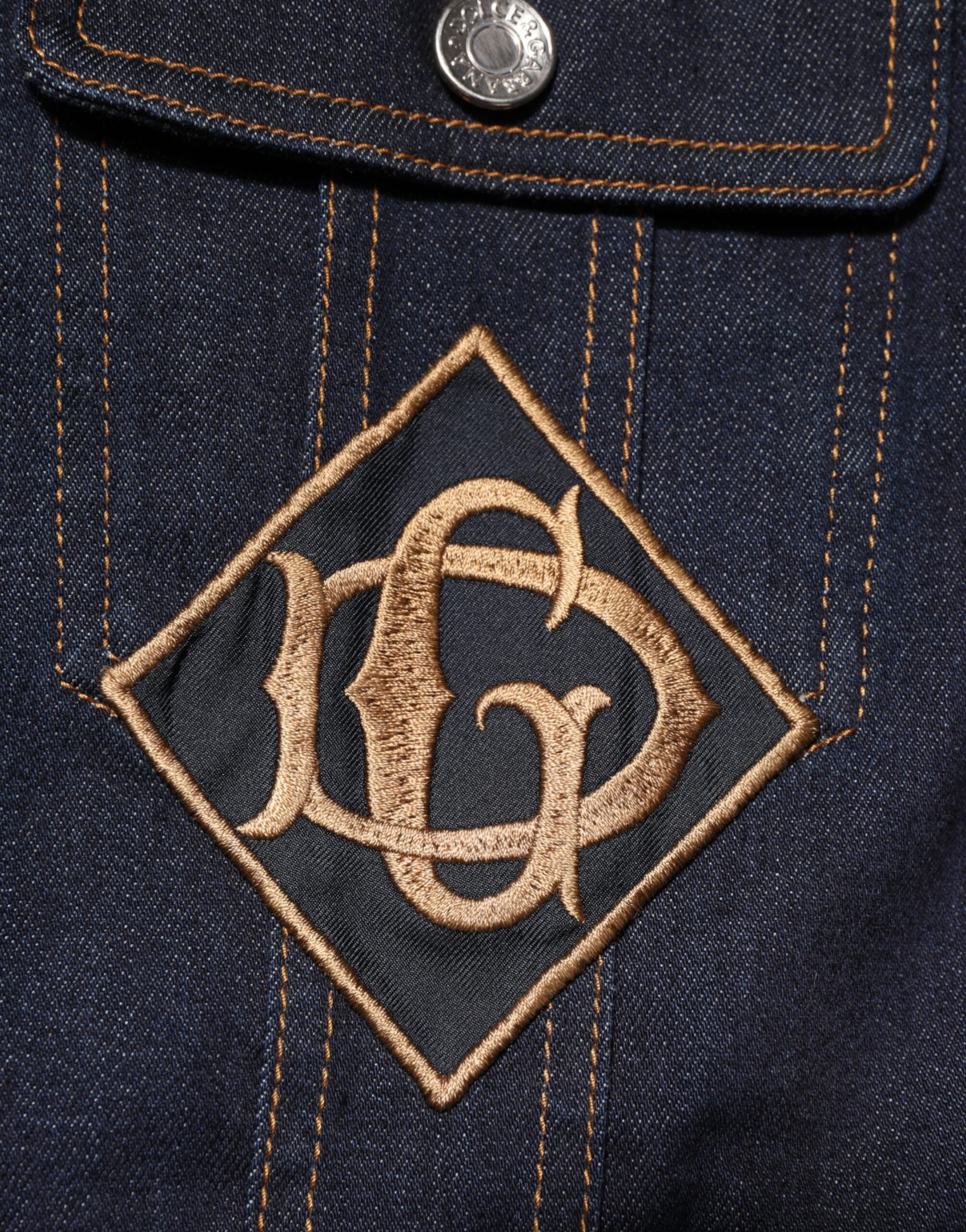 Dolce & Gabbana Indigo Blue Denim Slim Fit Logo Patch Jacket