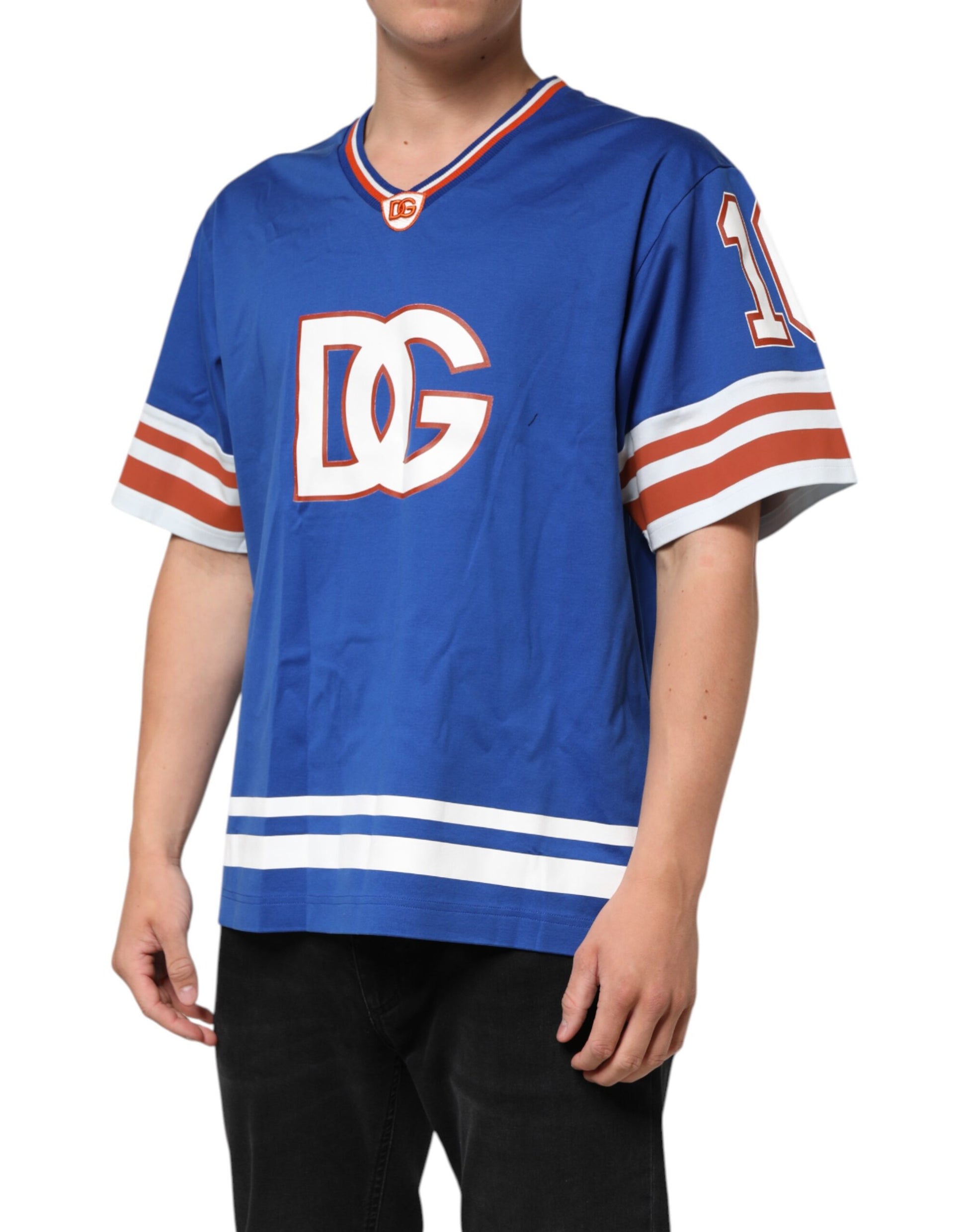 Dolce & Gabbana Blue Cotton DG Logo Mesh Jersey T-shirt