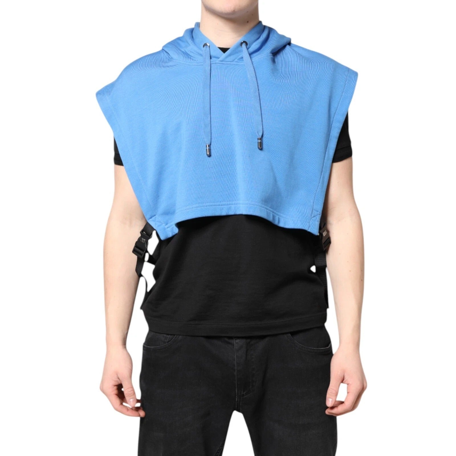 Dolce & Gabbana Blue Cotton Hooded Men Sportswear One Size Vest