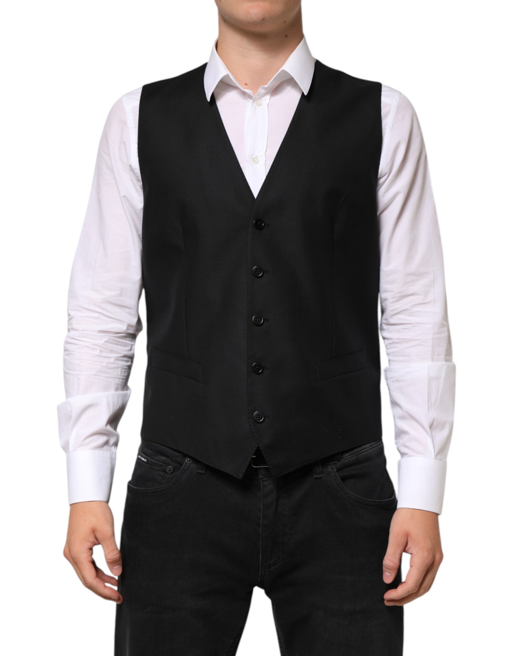 Dolce & Gabbana Black Wool Dress Formal Men Waistcoat Vest