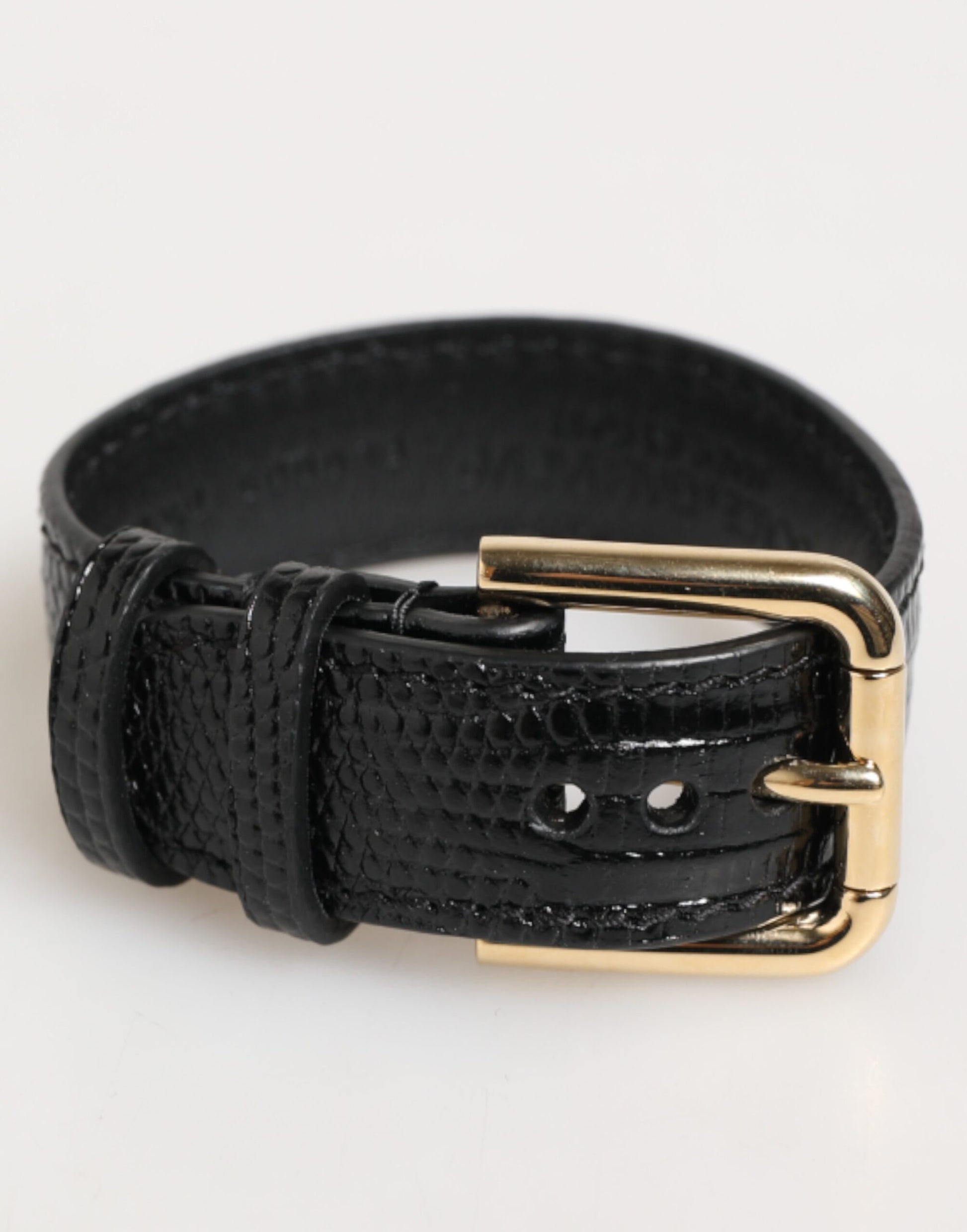 Dolce & Gabbana Black Embossed Leather Gold Buckle Belt Strap Bracelet
