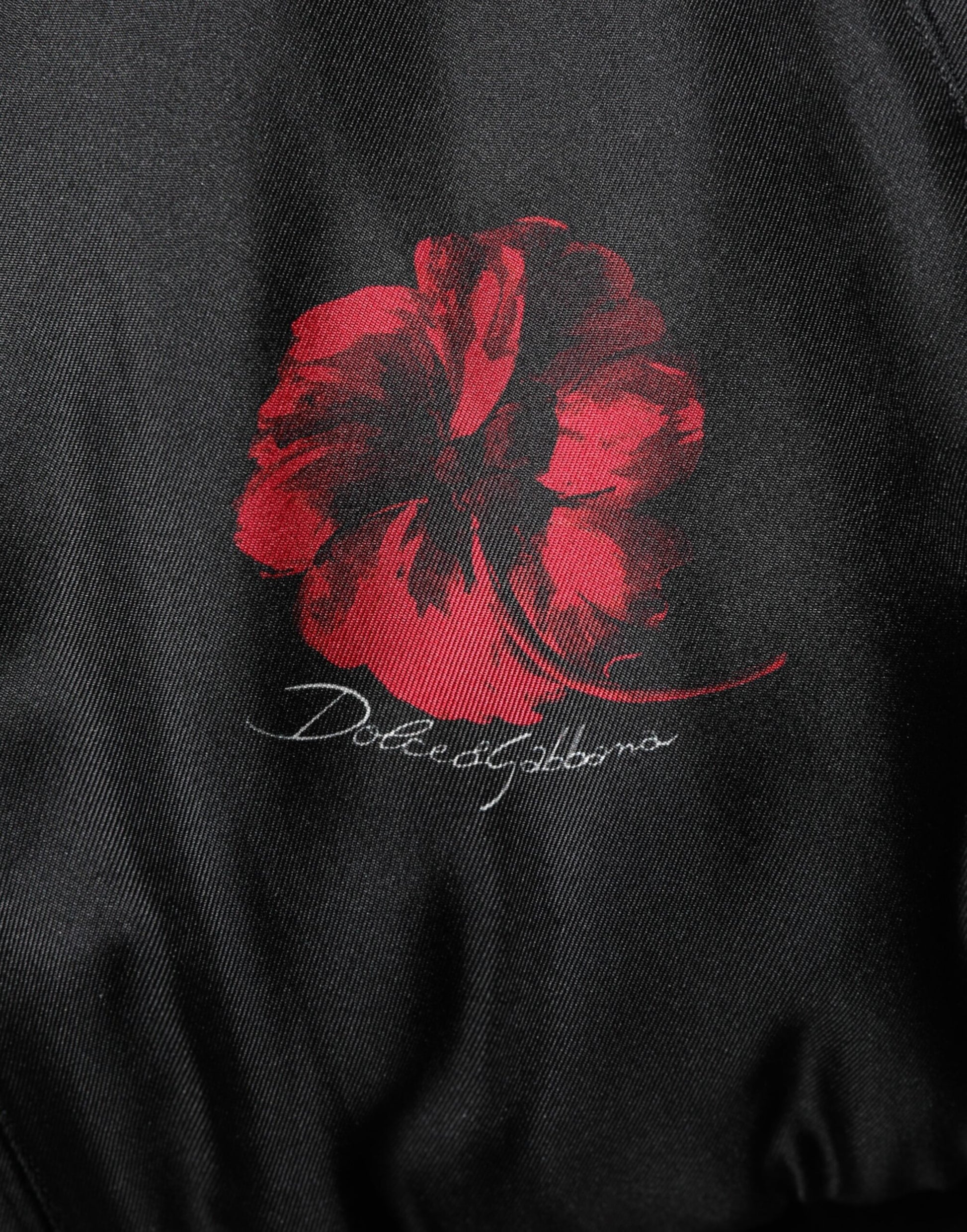 Dolce & Gabbana Black Red Floral Silk Bomber Blouson Jacket