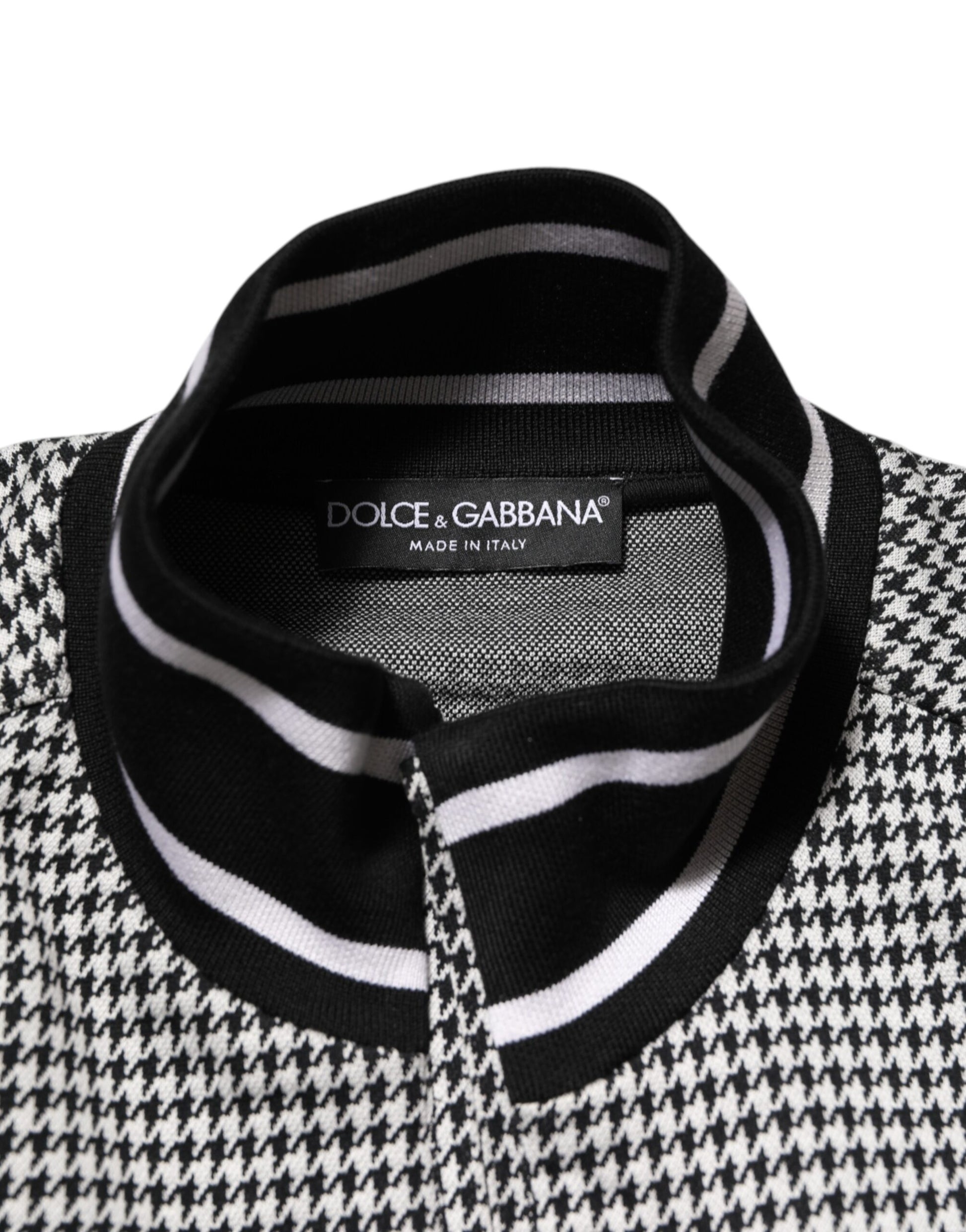 Dolce & Gabbana Black White Houndstooth Wool Crest Jacket Sweater