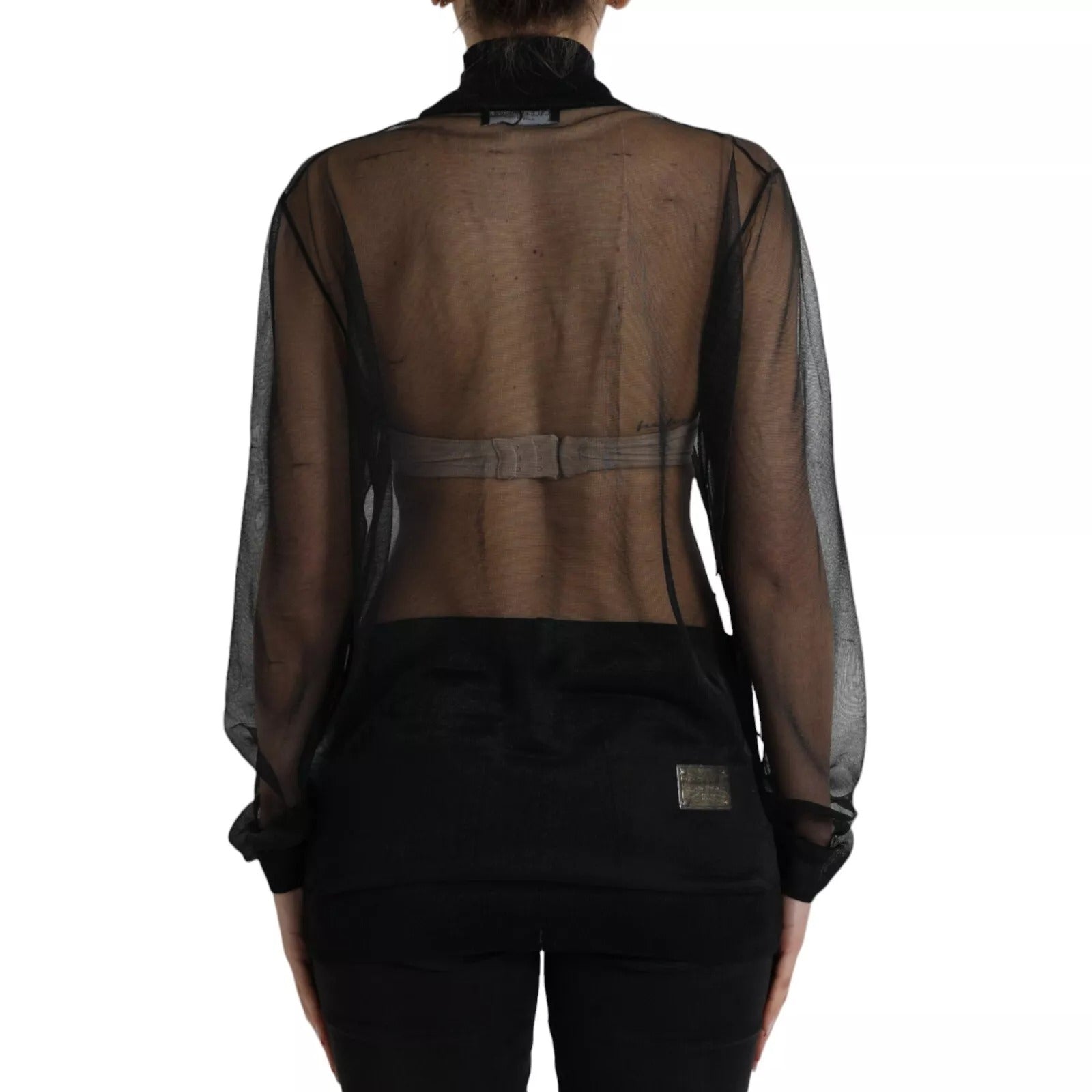 Dolce & Gabbana Black Mesh Turtleneck Sheer Blouse Top