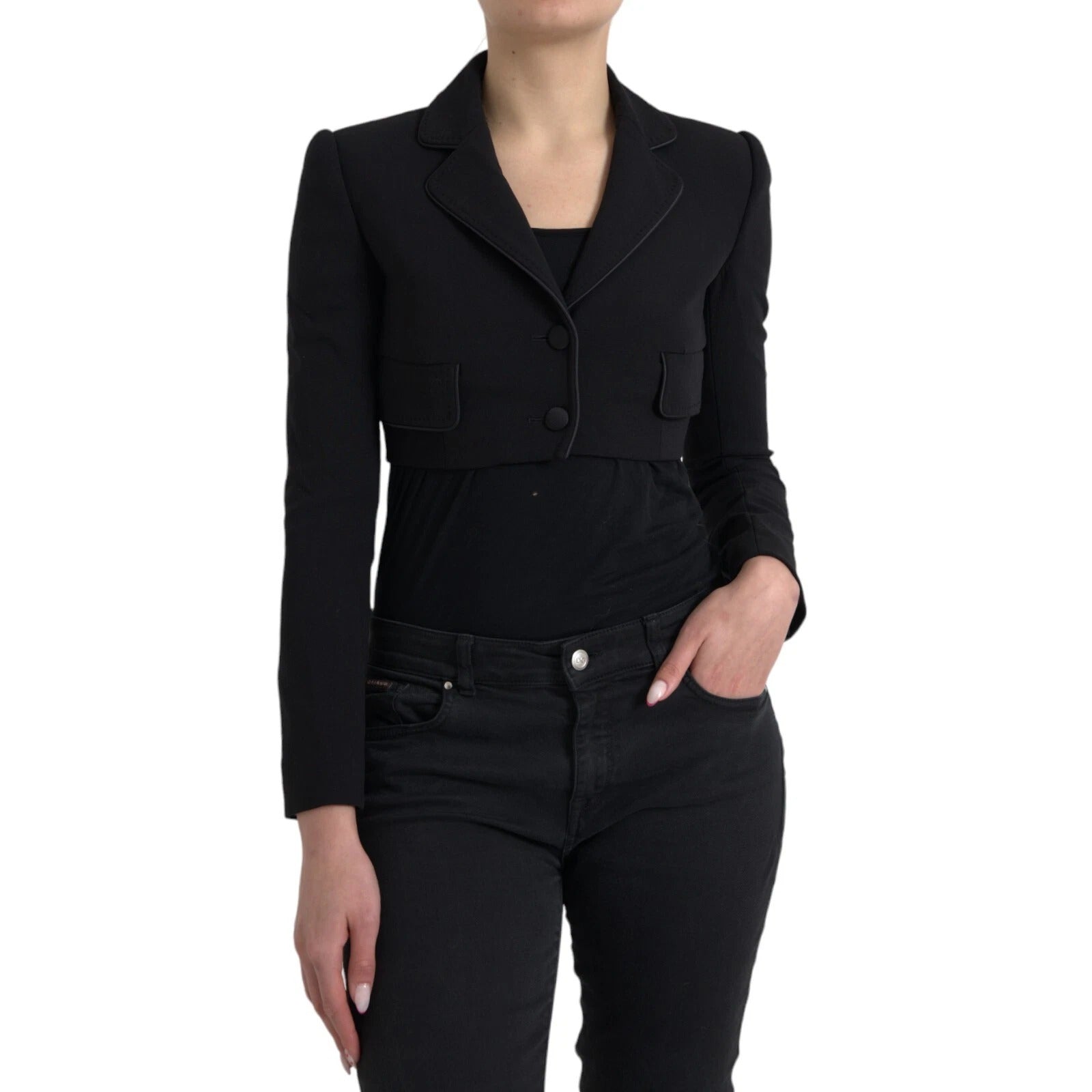 Dolce & Gabbana Black Wool Single Breasted Cropped Jacket