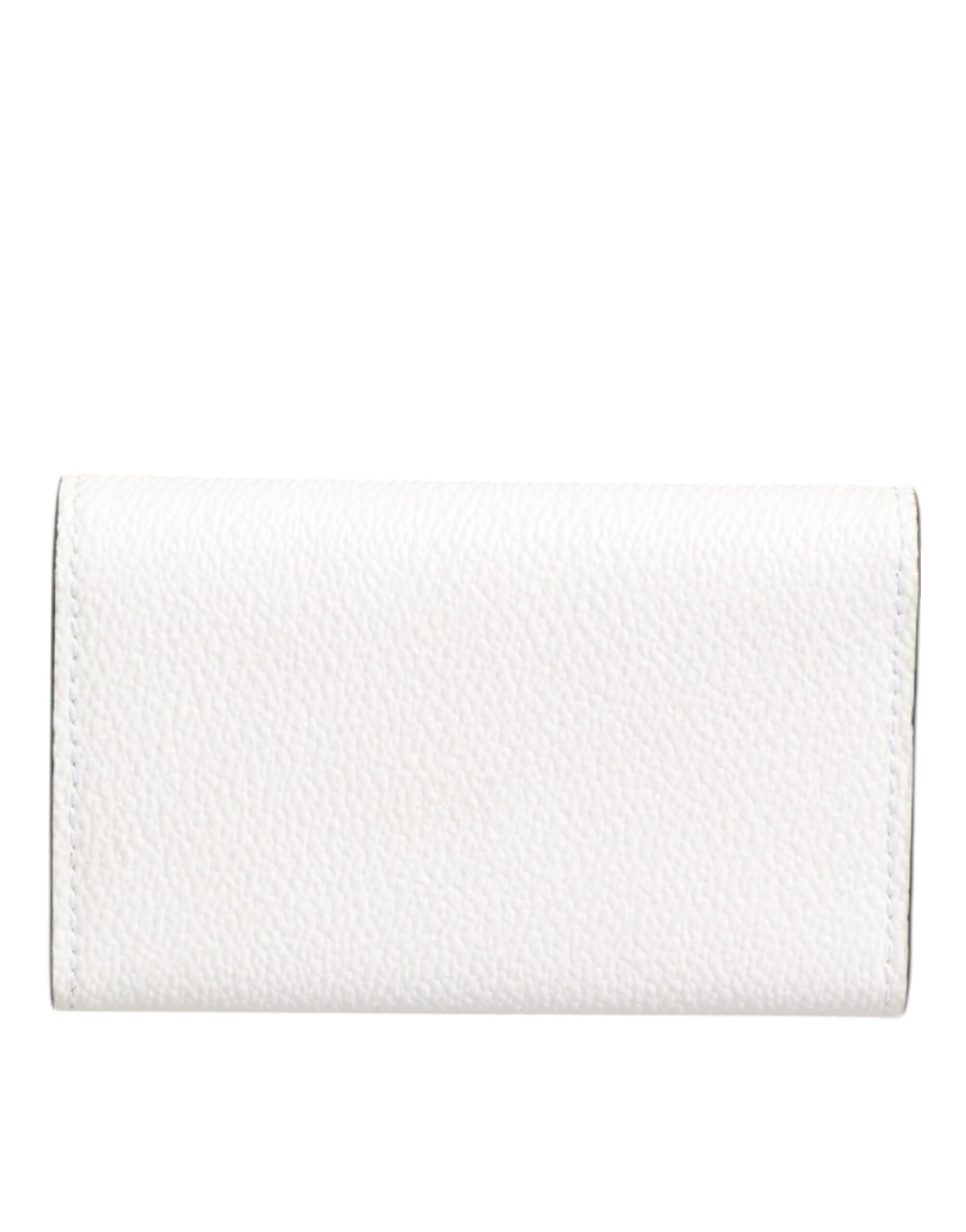 Dolce & Gabbana White Leather Card Case Holder Wallet Gold Logo Plate  Key Holder