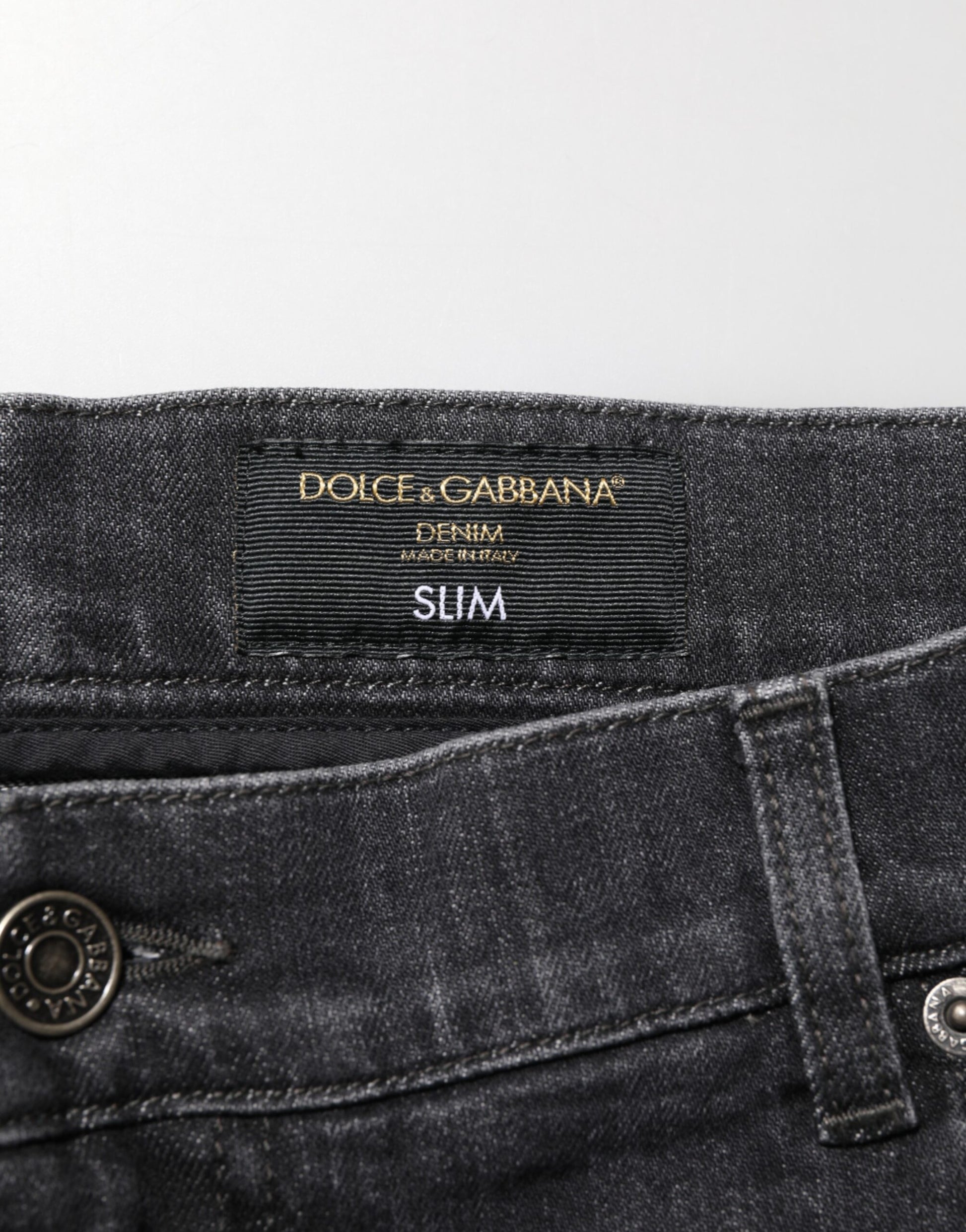 Dolce & Gabbana Black Cotton Slim Fit Distressed Ripped Logo Jeans