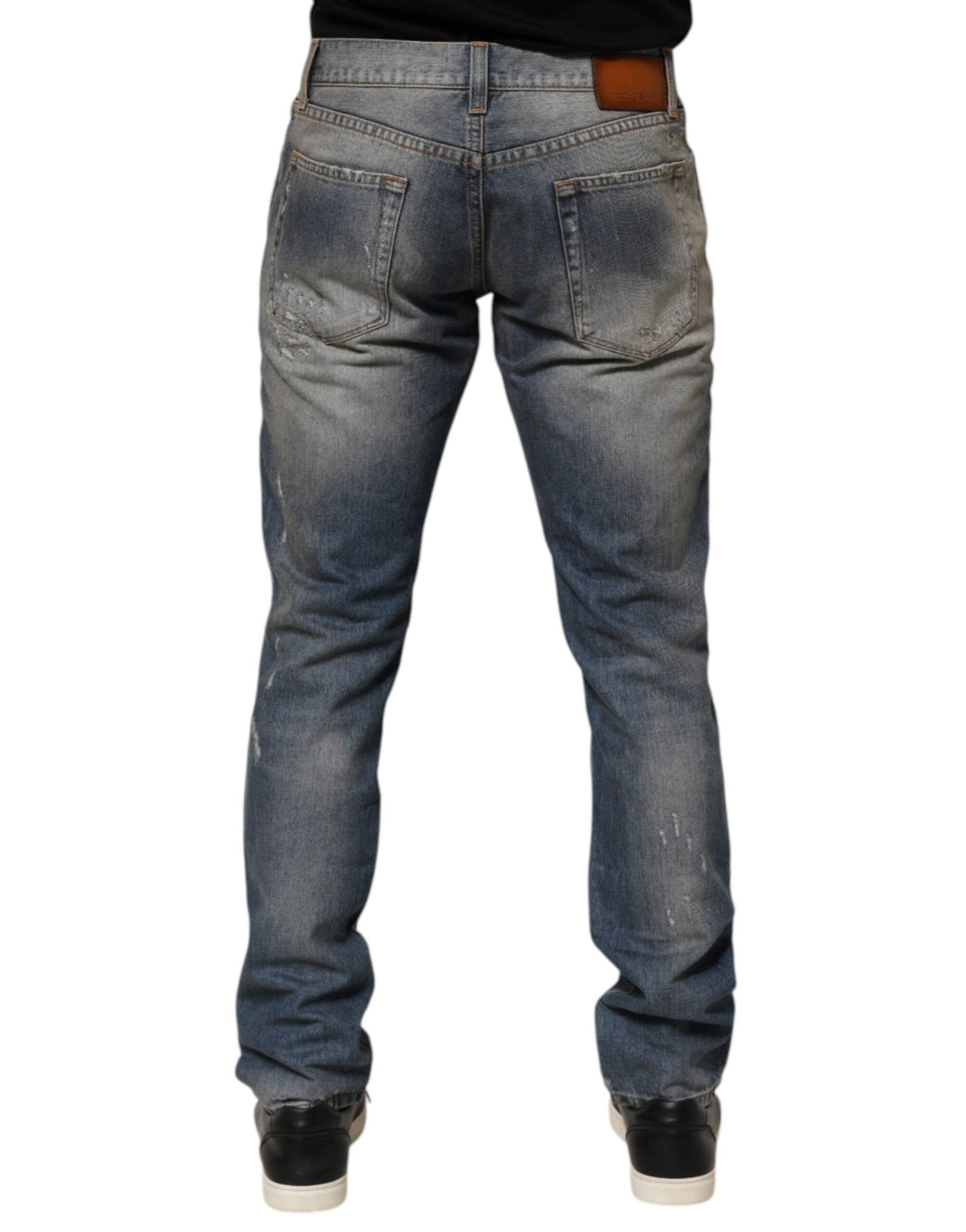 Dolce & Gabbana Blue Distressed Denim Slim Fit Pants Jeans