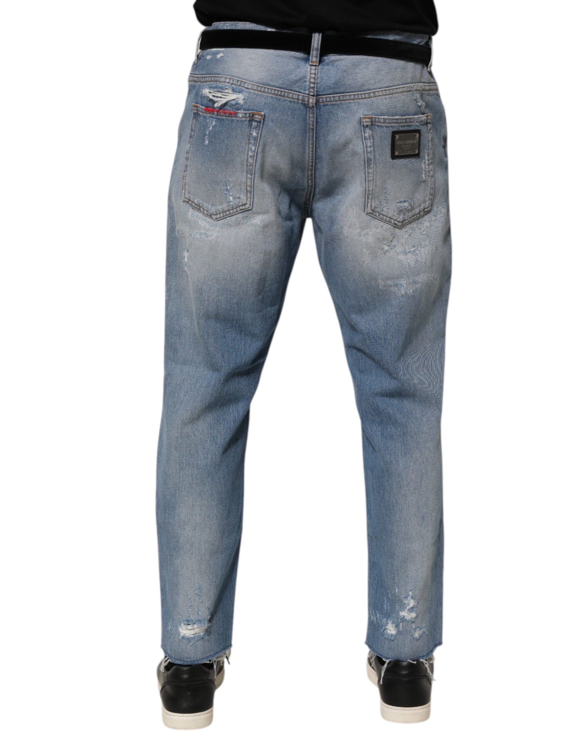 Dolce & Gabbana Blue Distressed Ripped Denim Pants Jeans
