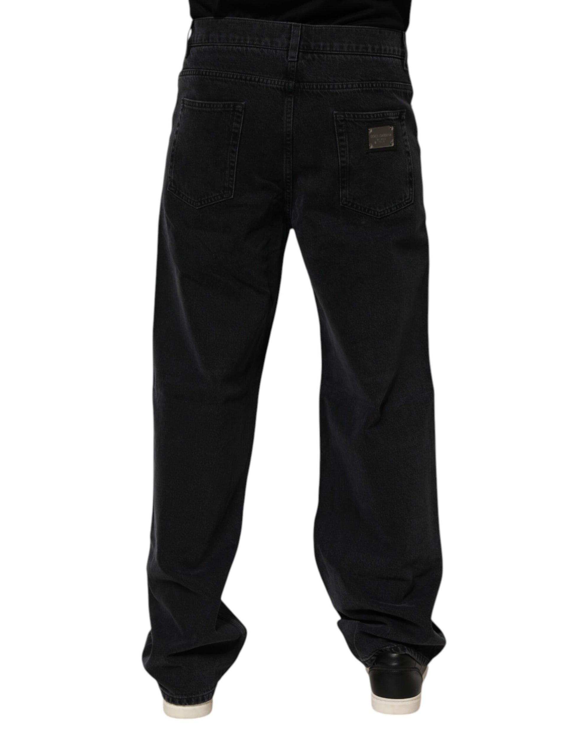 Dolce & Gabbana Black Cotton Logo Men Mid Waist Denim Jeans