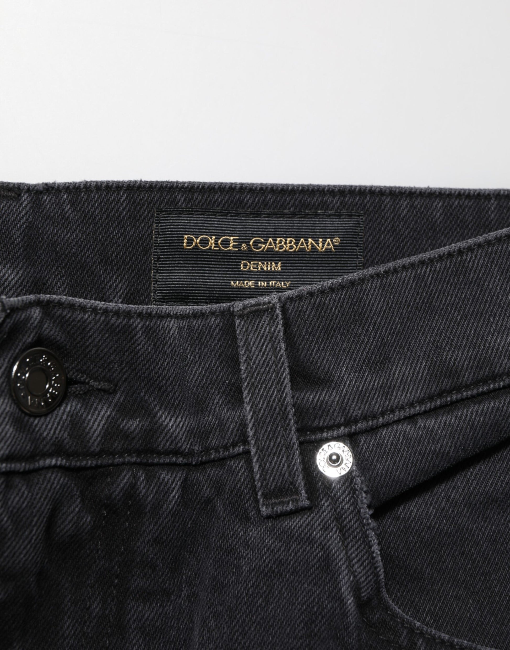 Dolce & Gabbana Black Cotton Logo Men Mid Waist Denim Jeans