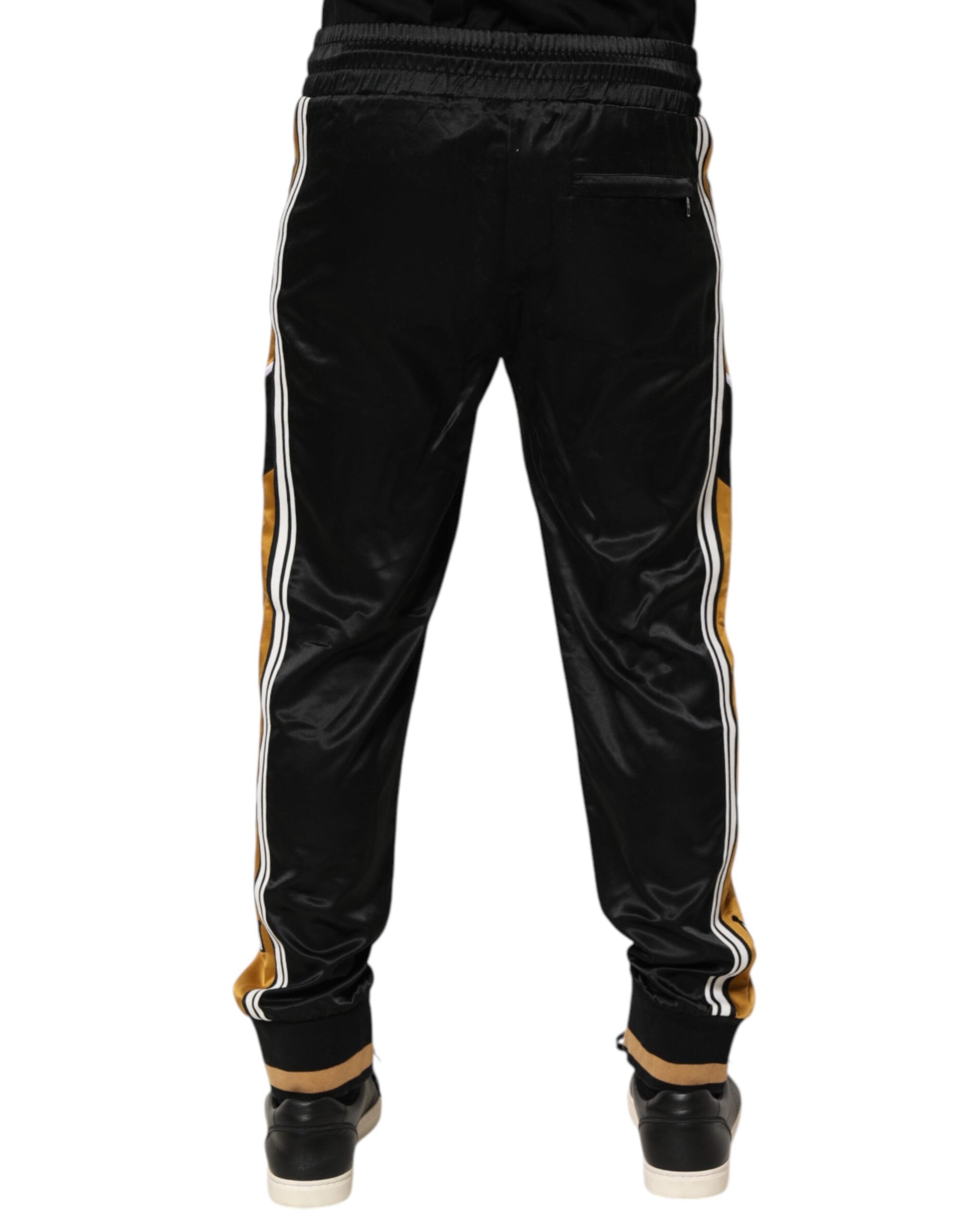 Dolce & Gabbana Black Gold Satin Crown Side Stripe Jogger Pants