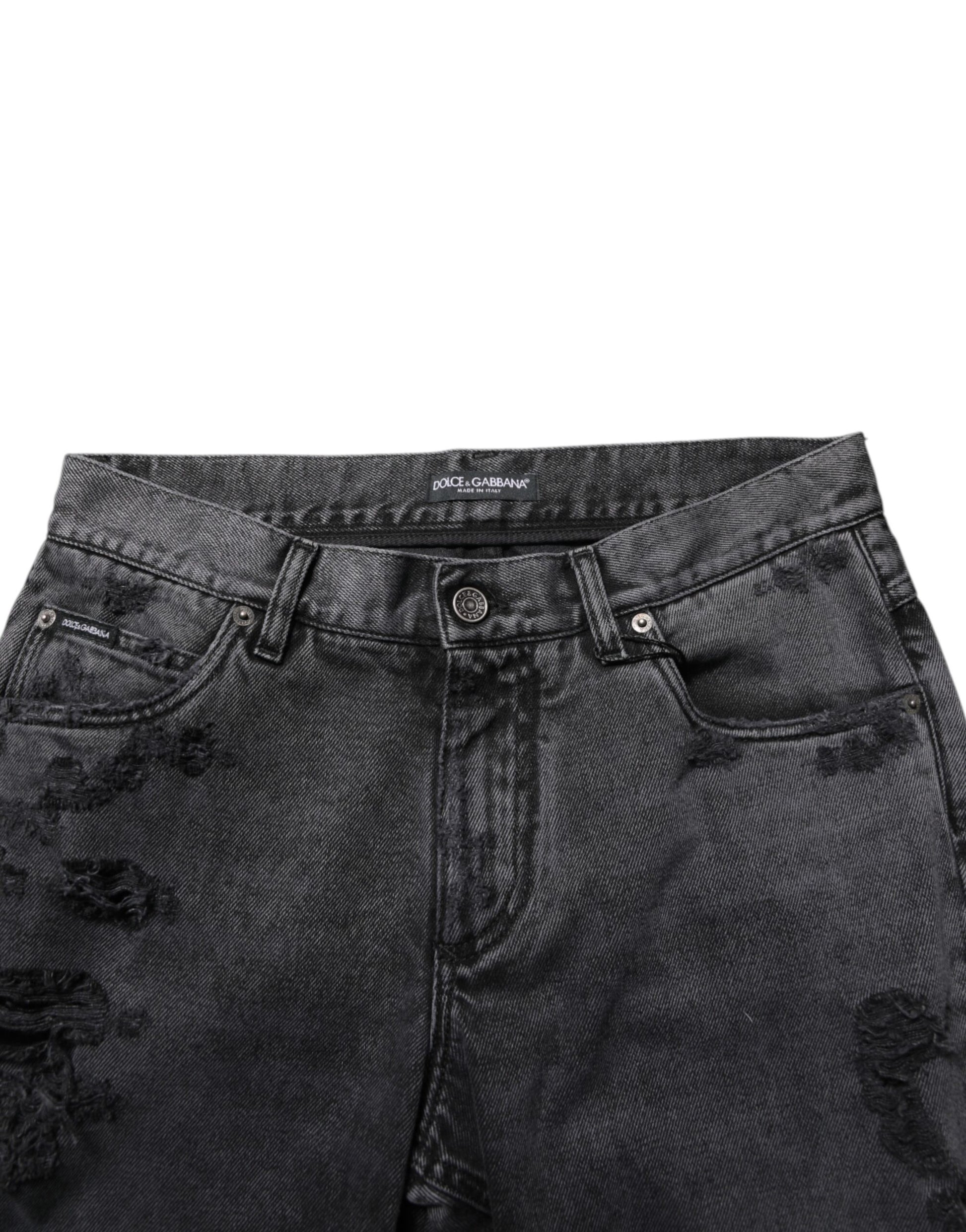 Dolce & Gabbana Black Tattered Skinny Cotton Men Denim Jeans