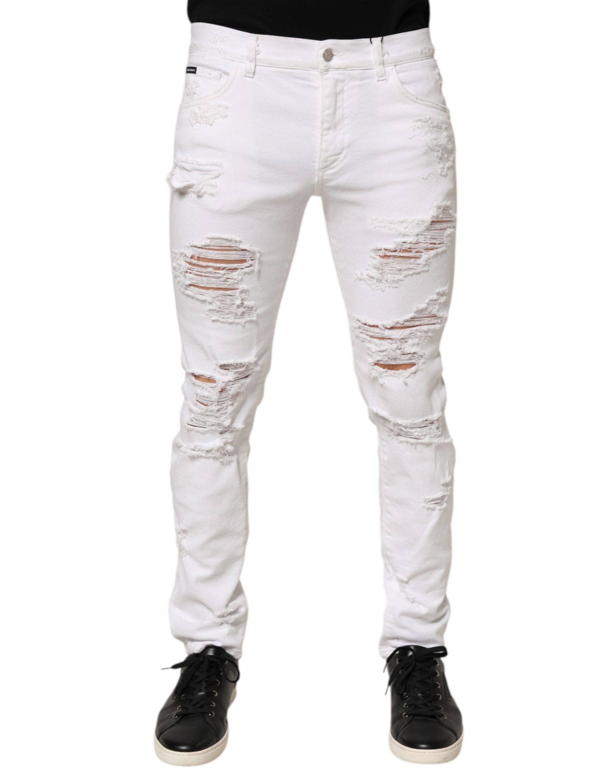 Dolce & Gabbana White Distressed Ripped Denim Trouser Jeans