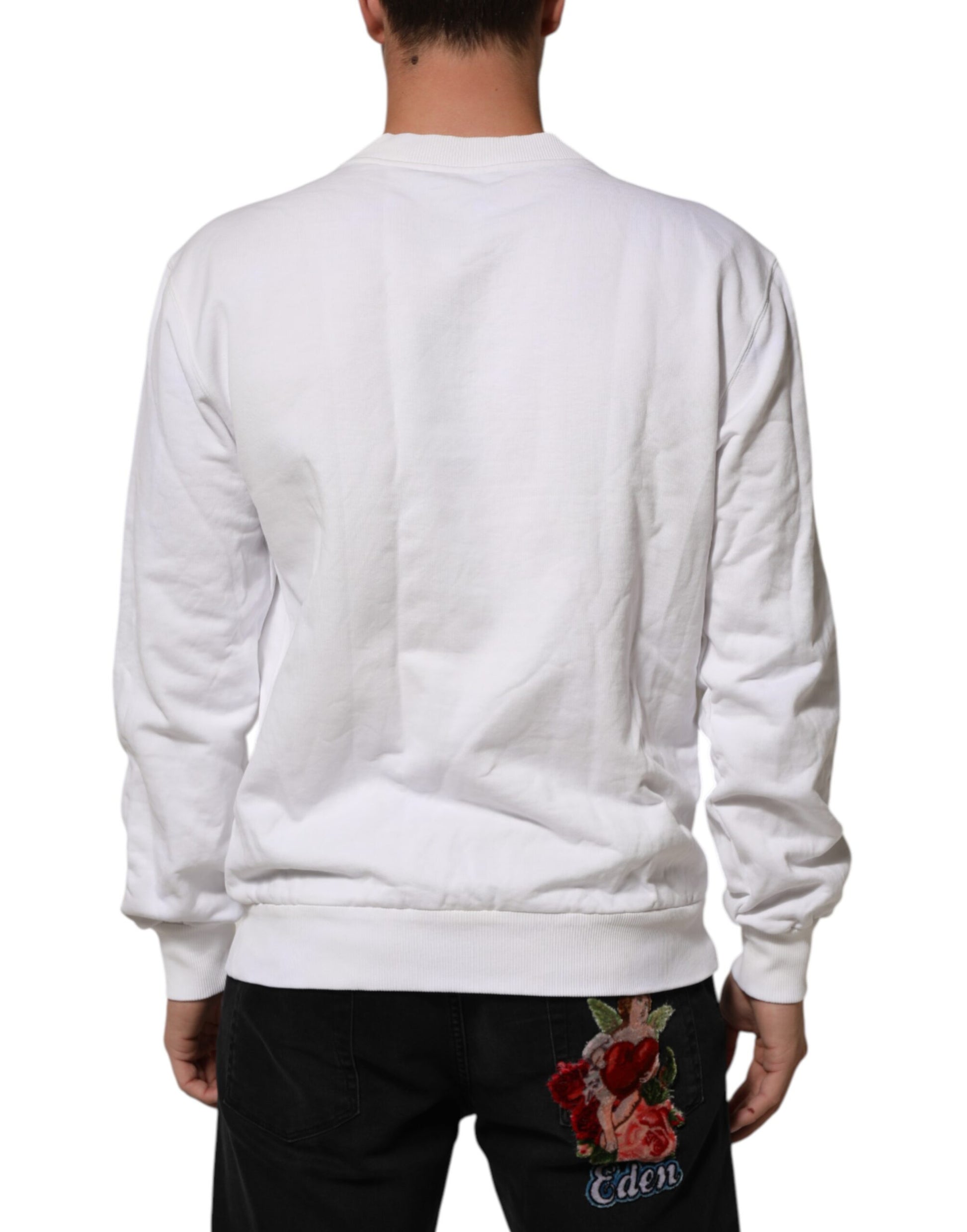 Dolce & Gabbana White Embossed Logo Men Sweatshirt Sweater