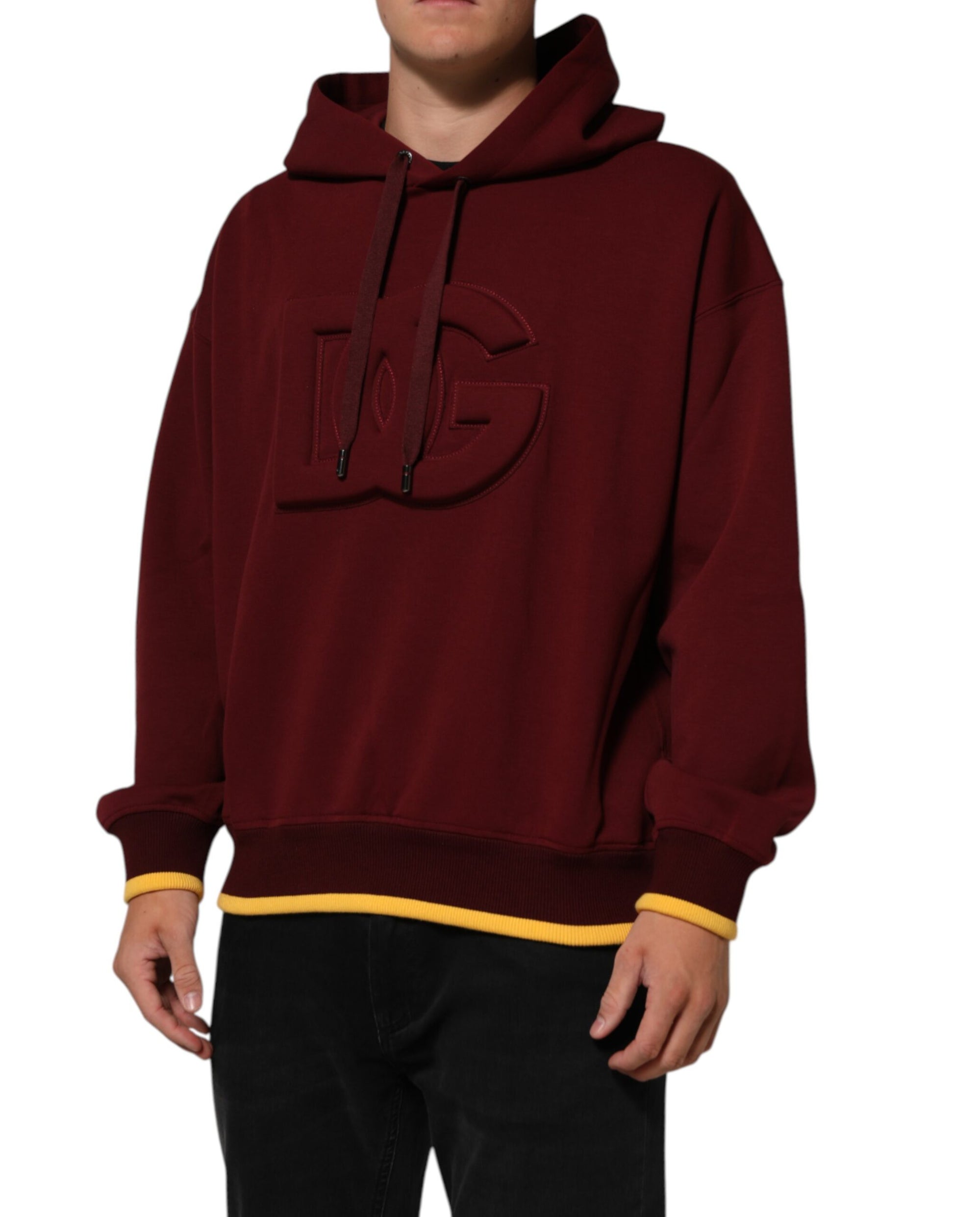 Dolce & Gabbana Maroon Embossed Logo Hooded Sweatshirt Sweater