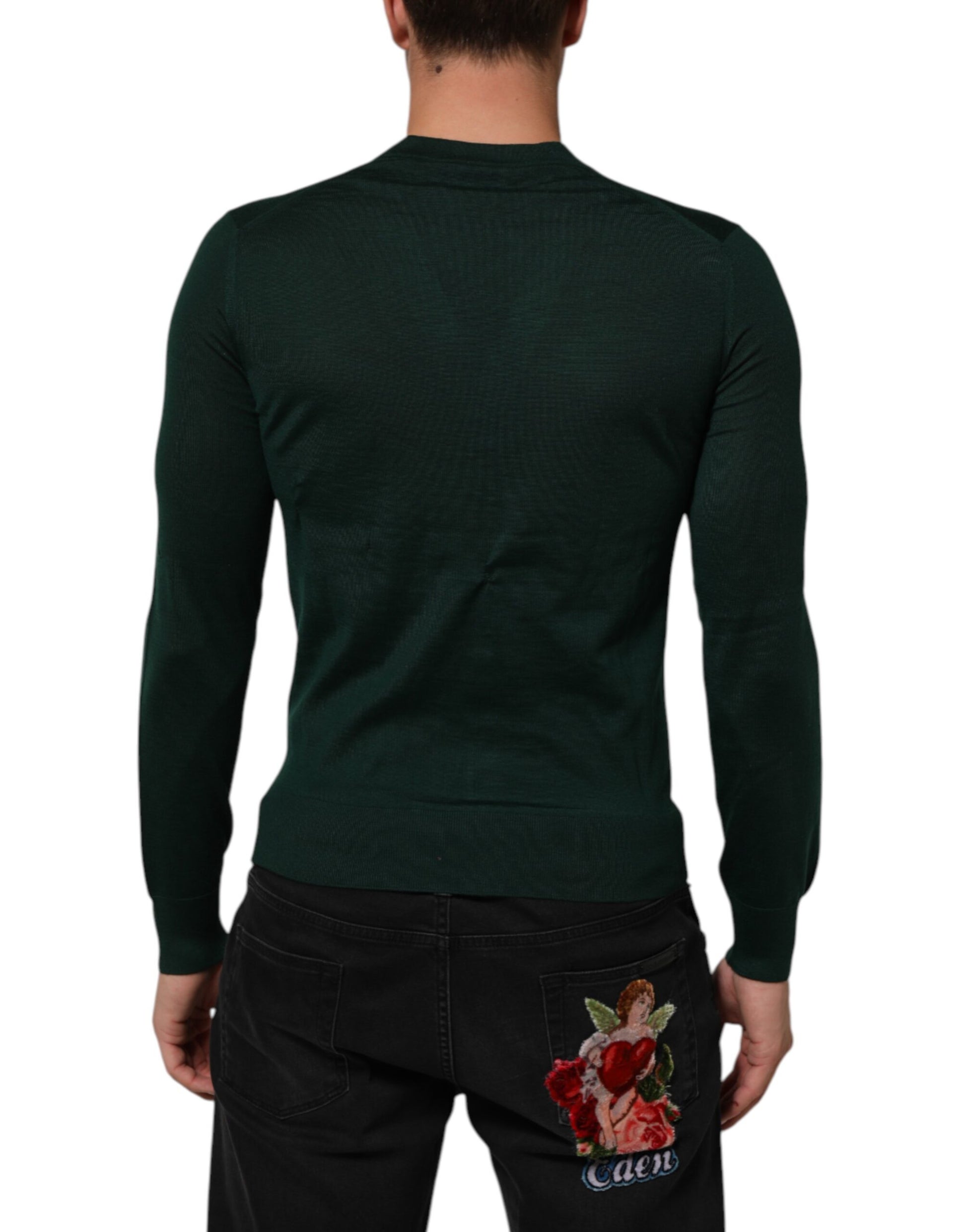 Dolce & Gabbana Dark Green Button Down Men Cardigan Sweater