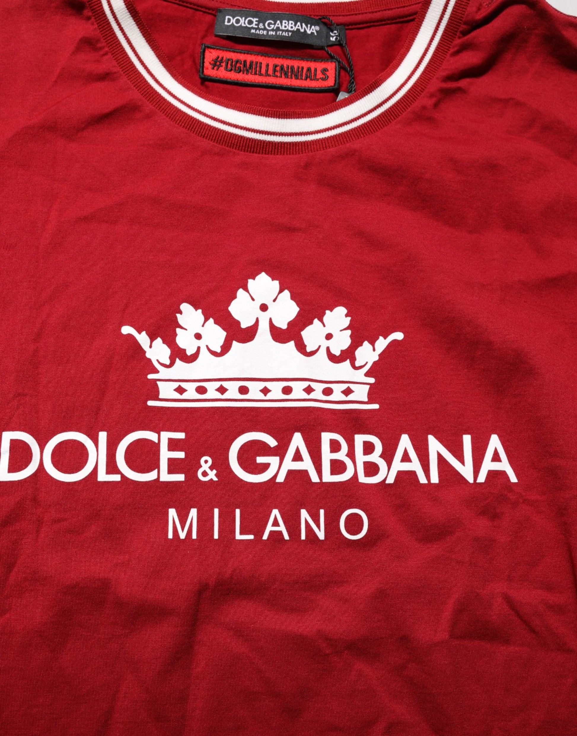 Dolce & Gabbana Maroon LogoCrown Cotton Half Sleeve T-shirt