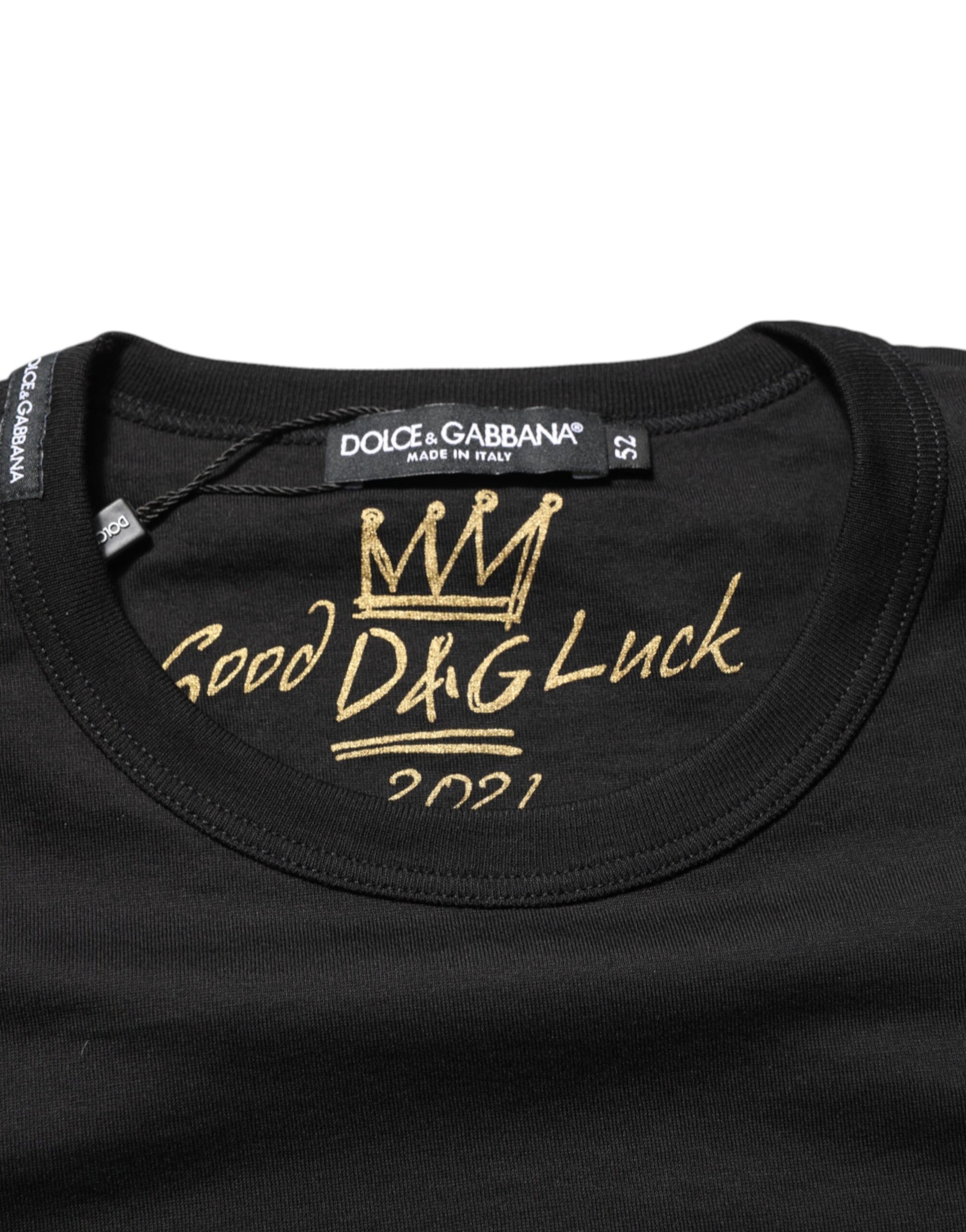 Dolce & Gabbana Black Goodluck 2021 Cotton Crew Neck T-shirt