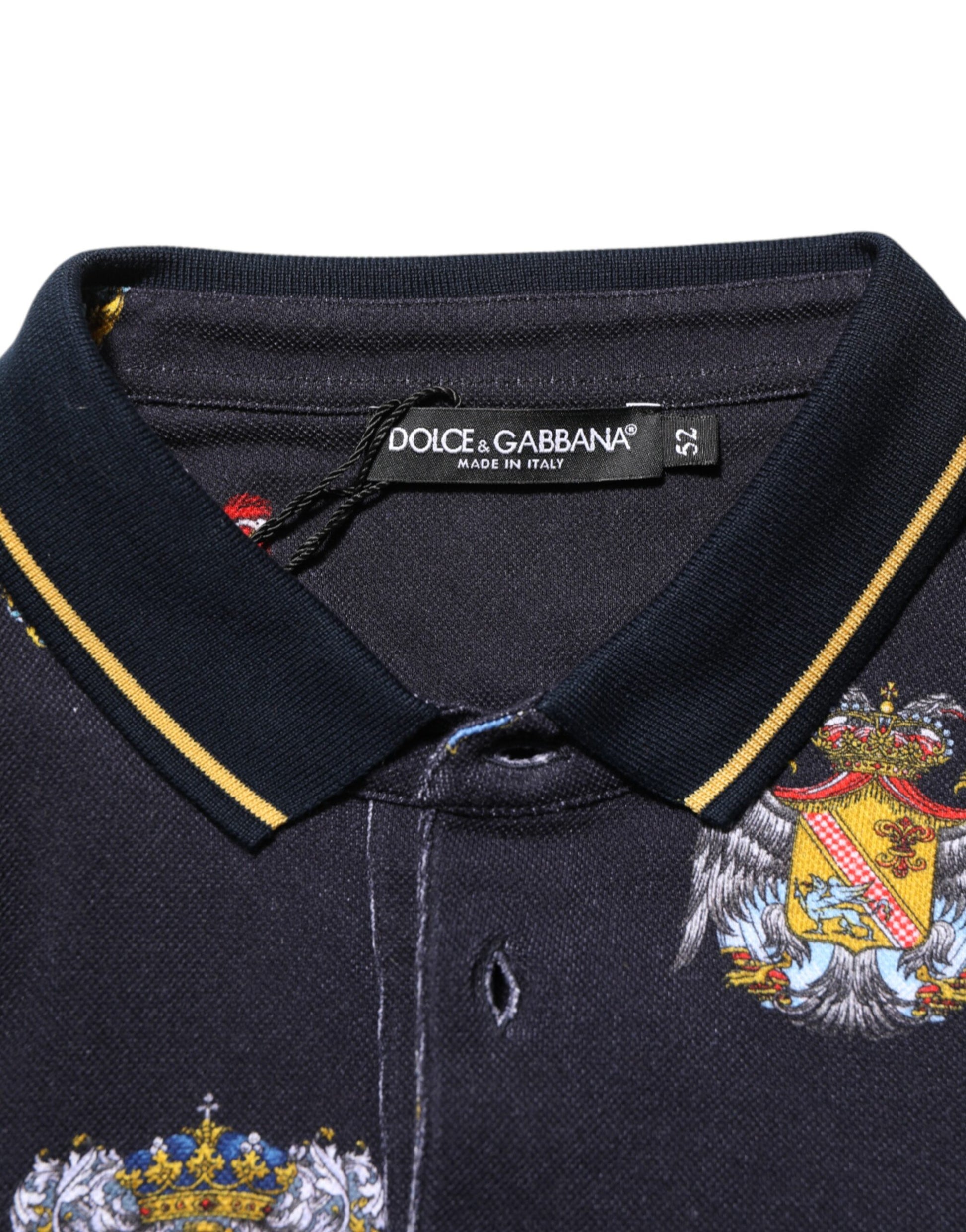Dolce & Gabbana Blue Heraldic Crest Print Polo Shirt T-shirt