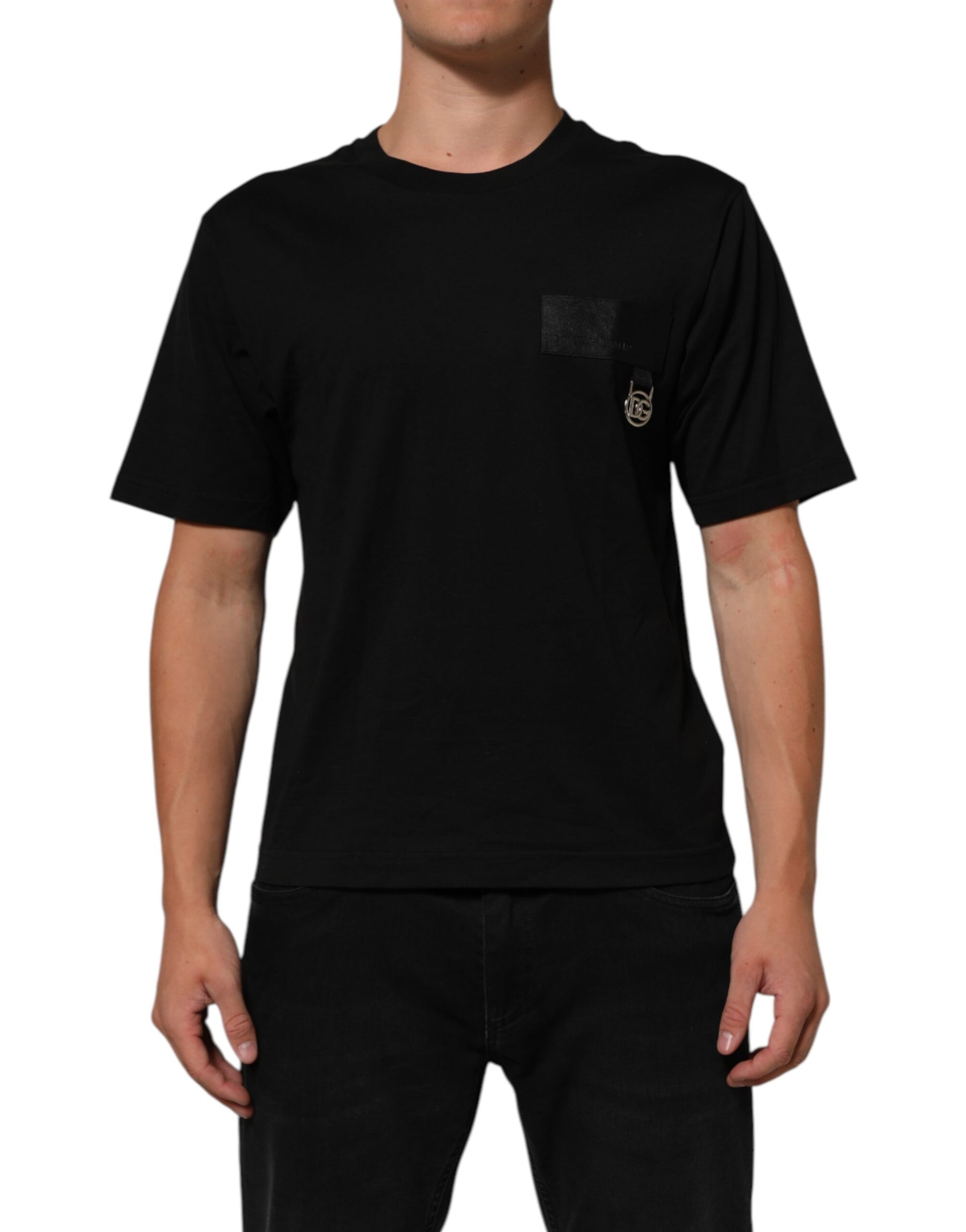 Dolce & Gabbana Black Logo Plaque Cotton Crew Neck T-shirt