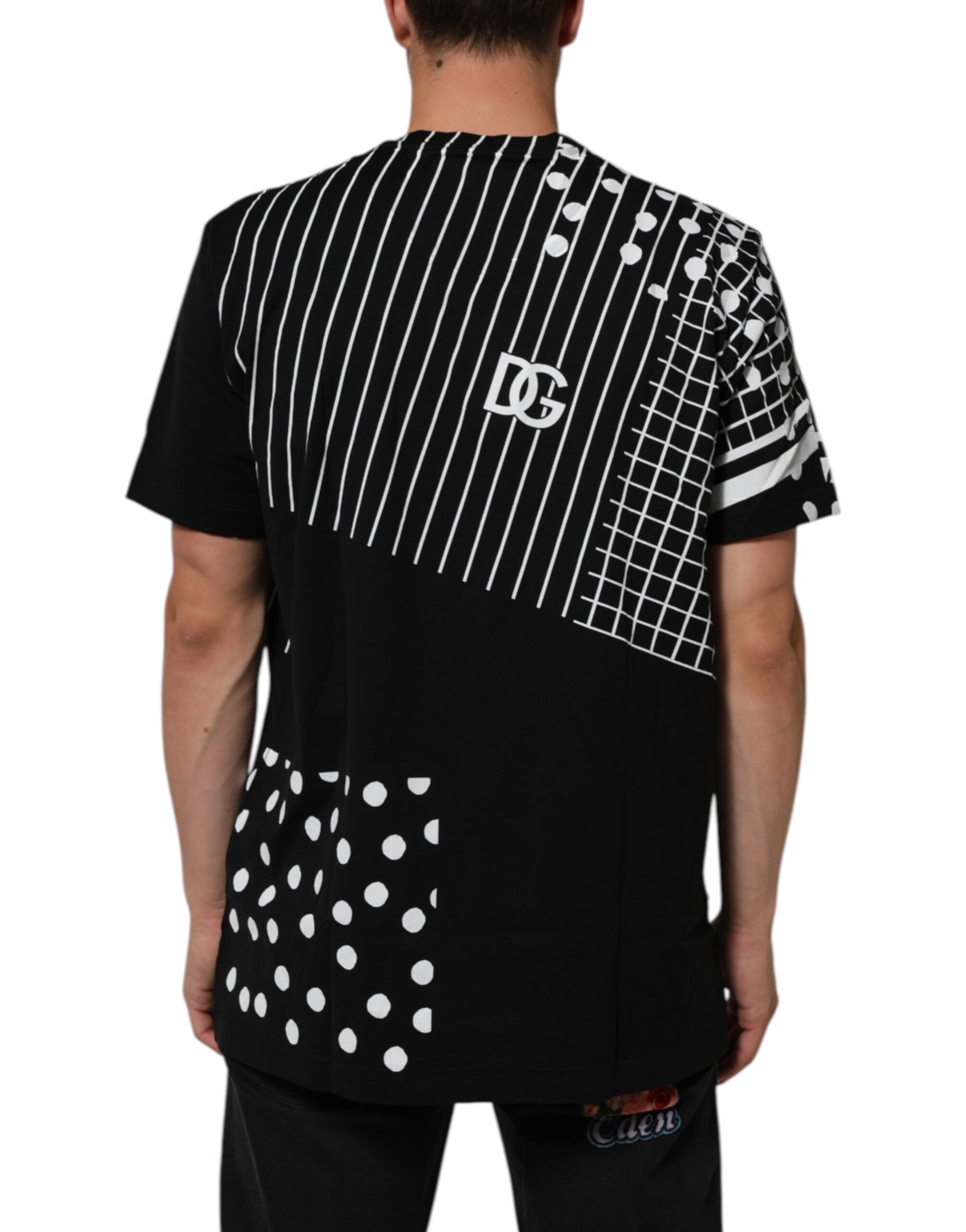 Dolce & Gabbana Black Cotton Polka Dots Round Neck T-shirt