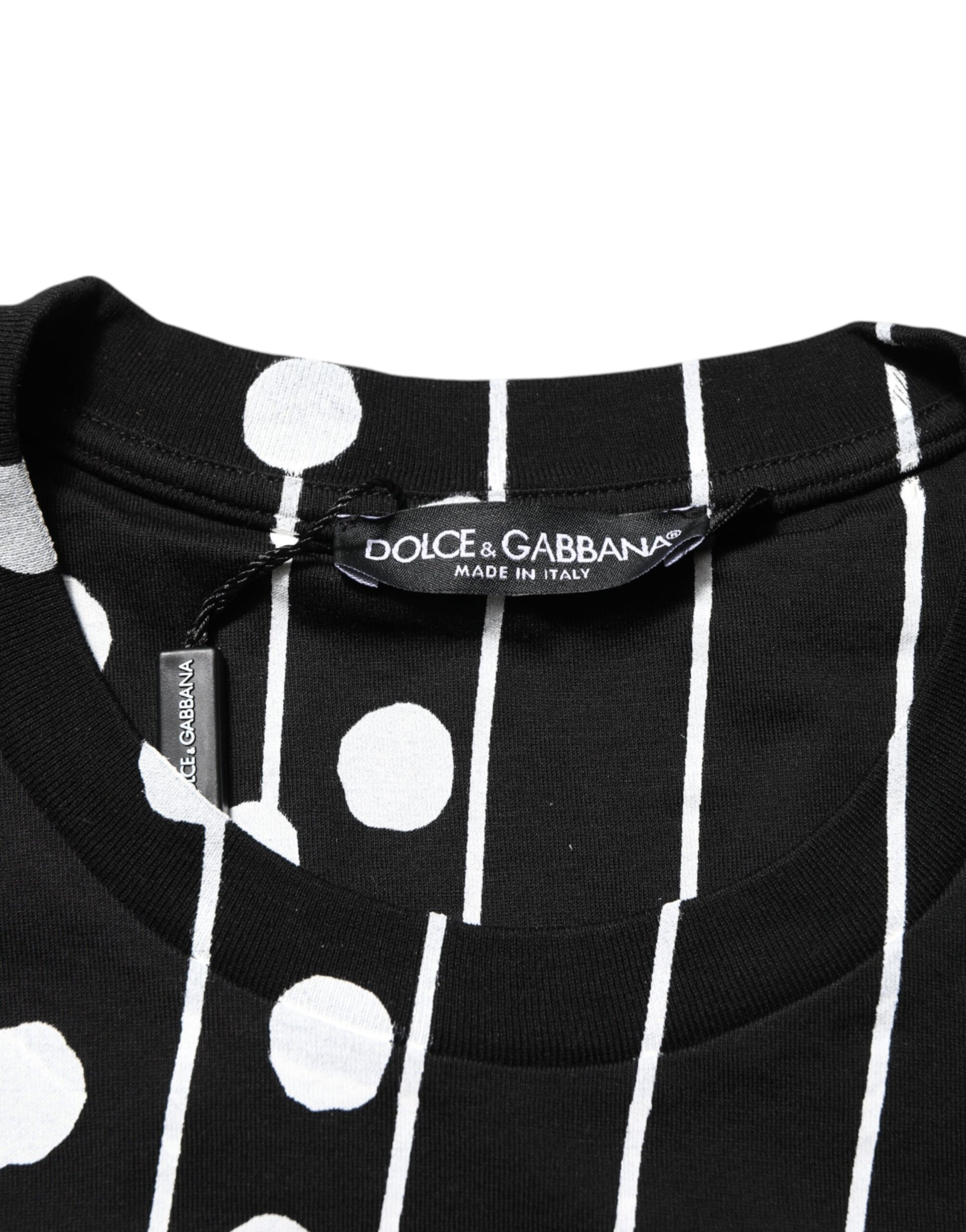 Dolce & Gabbana Black Cotton Polka Dots Round Neck T-shirt