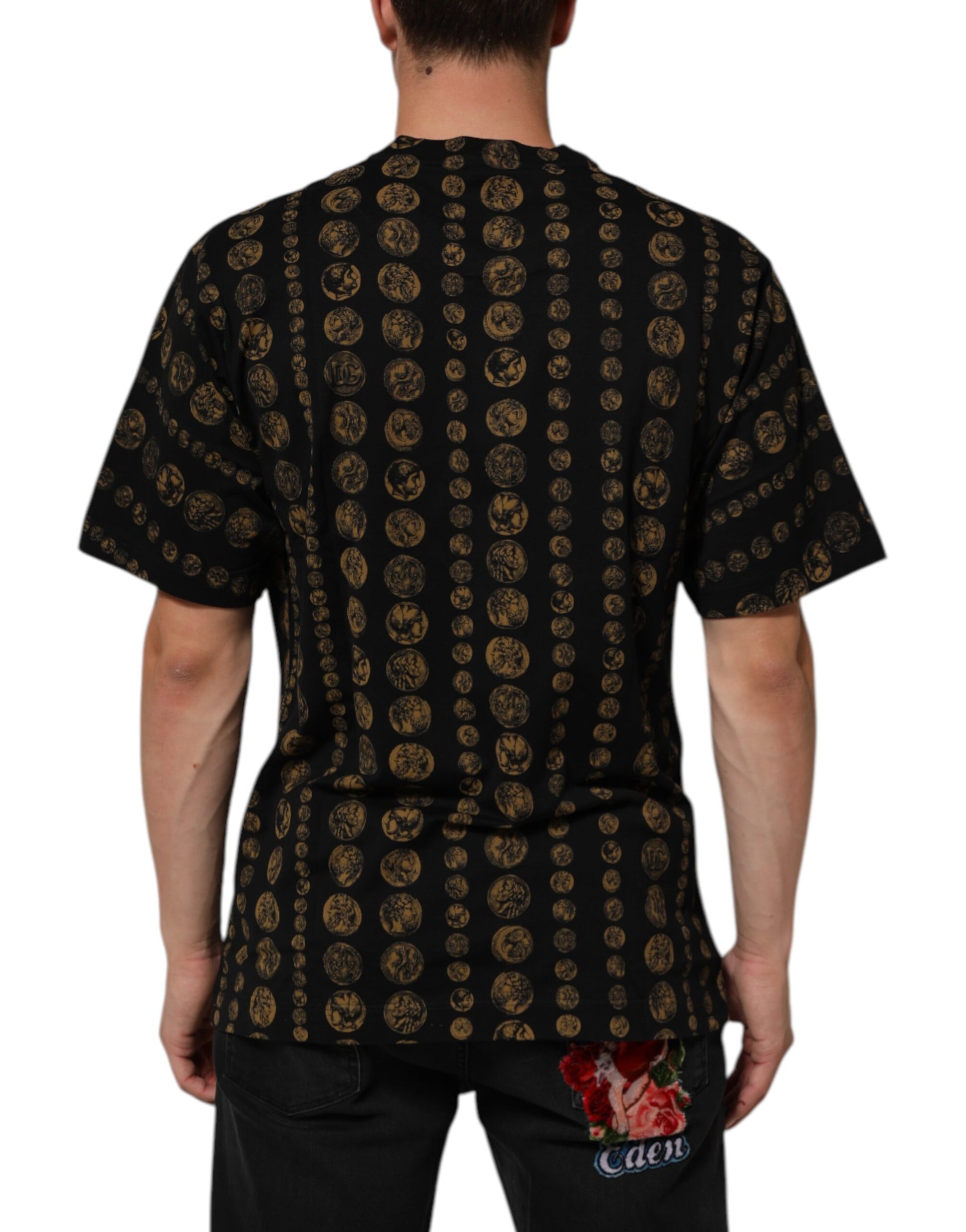 Dolce & Gabbana Black Cotton Coin Print Crew Neck T-shirt