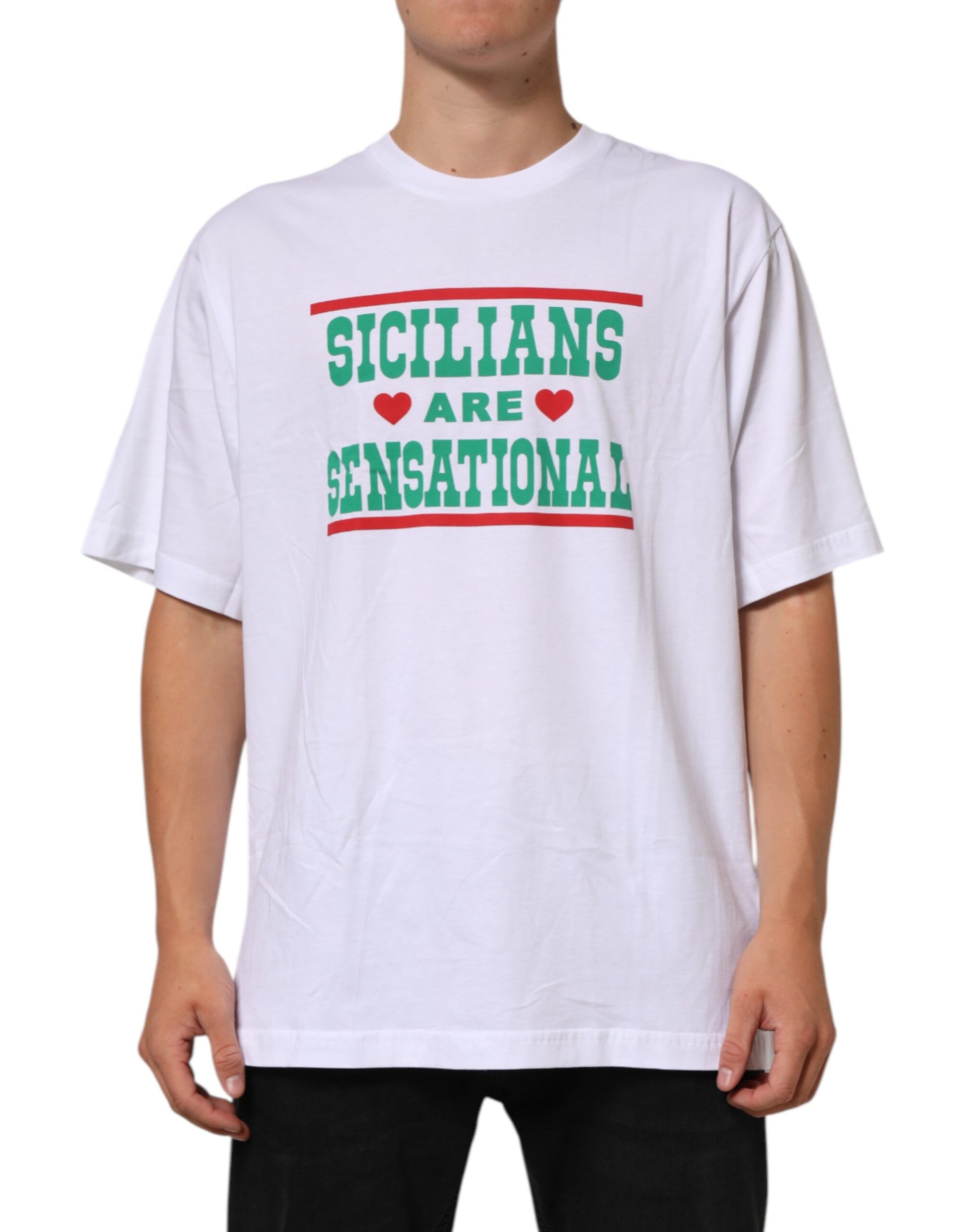 Dolce & Gabbana White Graphic Print Cotton CrewNeck T-shirt