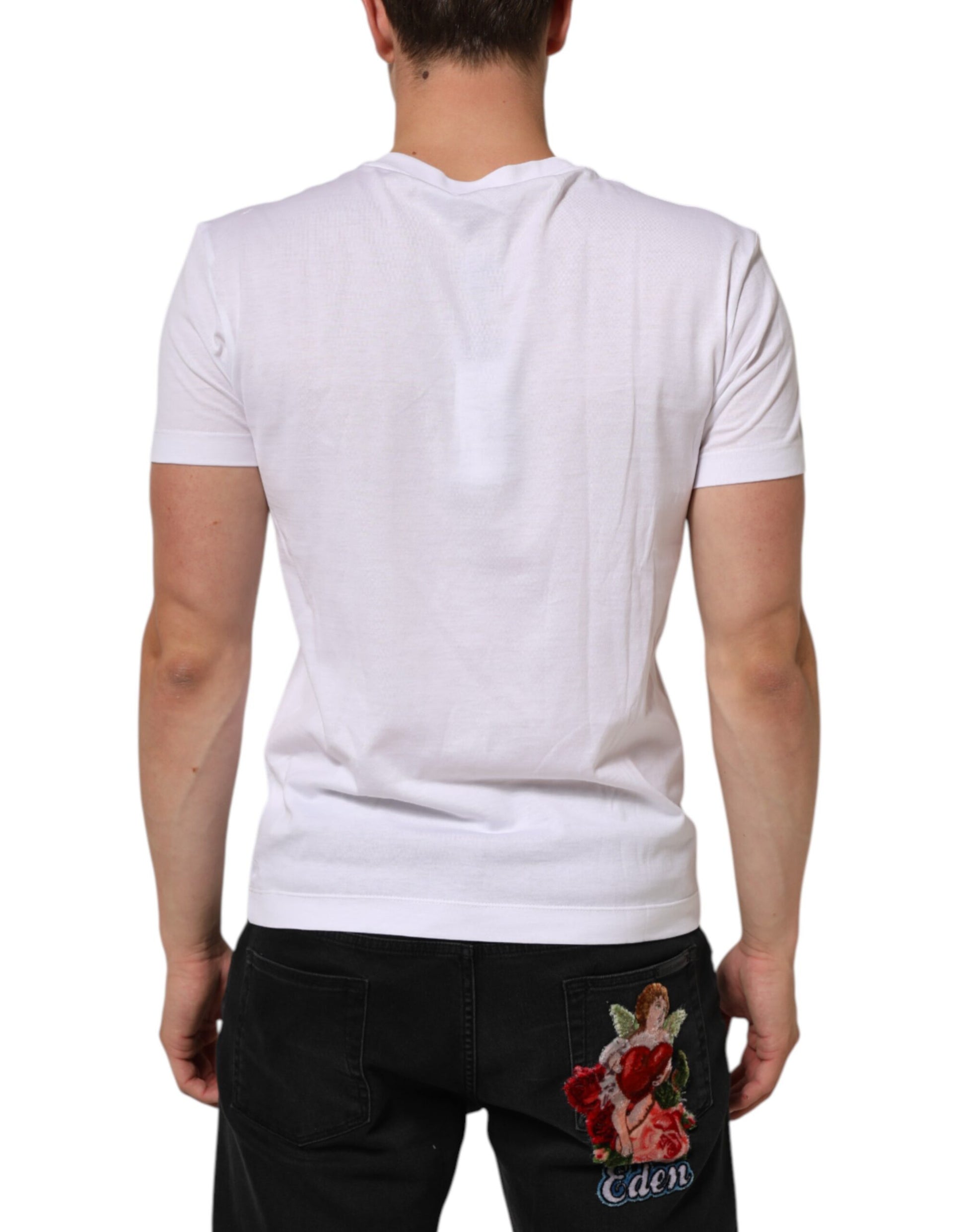 Dolce & Gabbana White Logo Print Cotton Men Crew Neck T-shirt