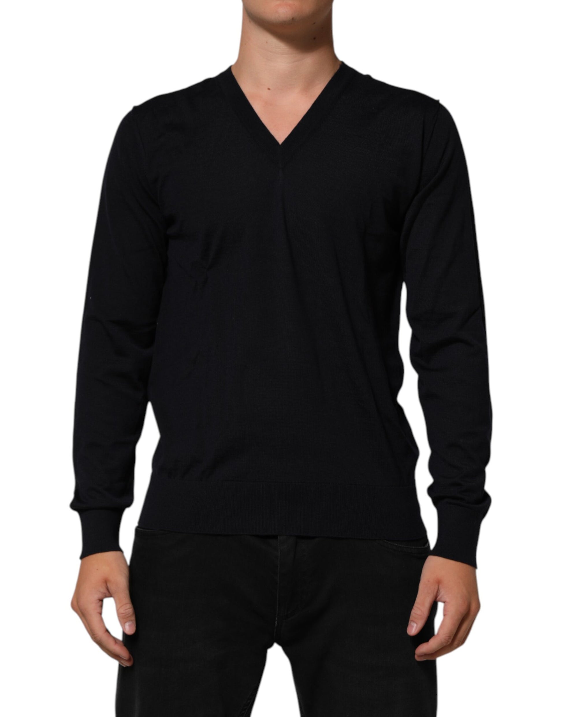 Dolce & Gabbana Black Cashmere Knit V-Neck Pullover Sweater