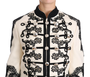 Weiße, schwarze, geblümte Barockjacke aus Wolle