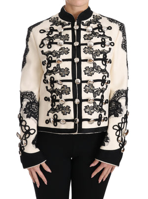 Weiße, schwarze, geblümte Barockjacke aus Wolle