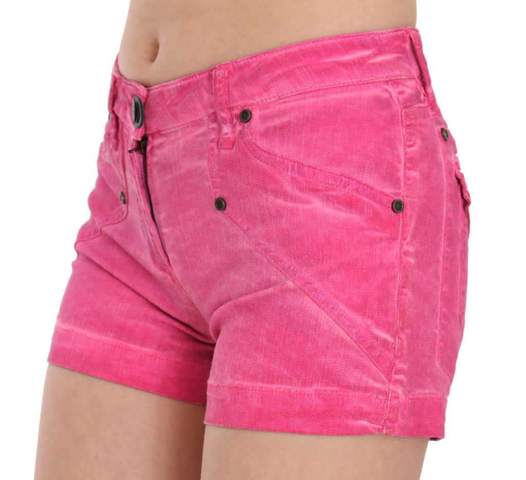 Rosafarbene Mini-Shorts aus Baumwoll-Denim mit mittlerer Taille