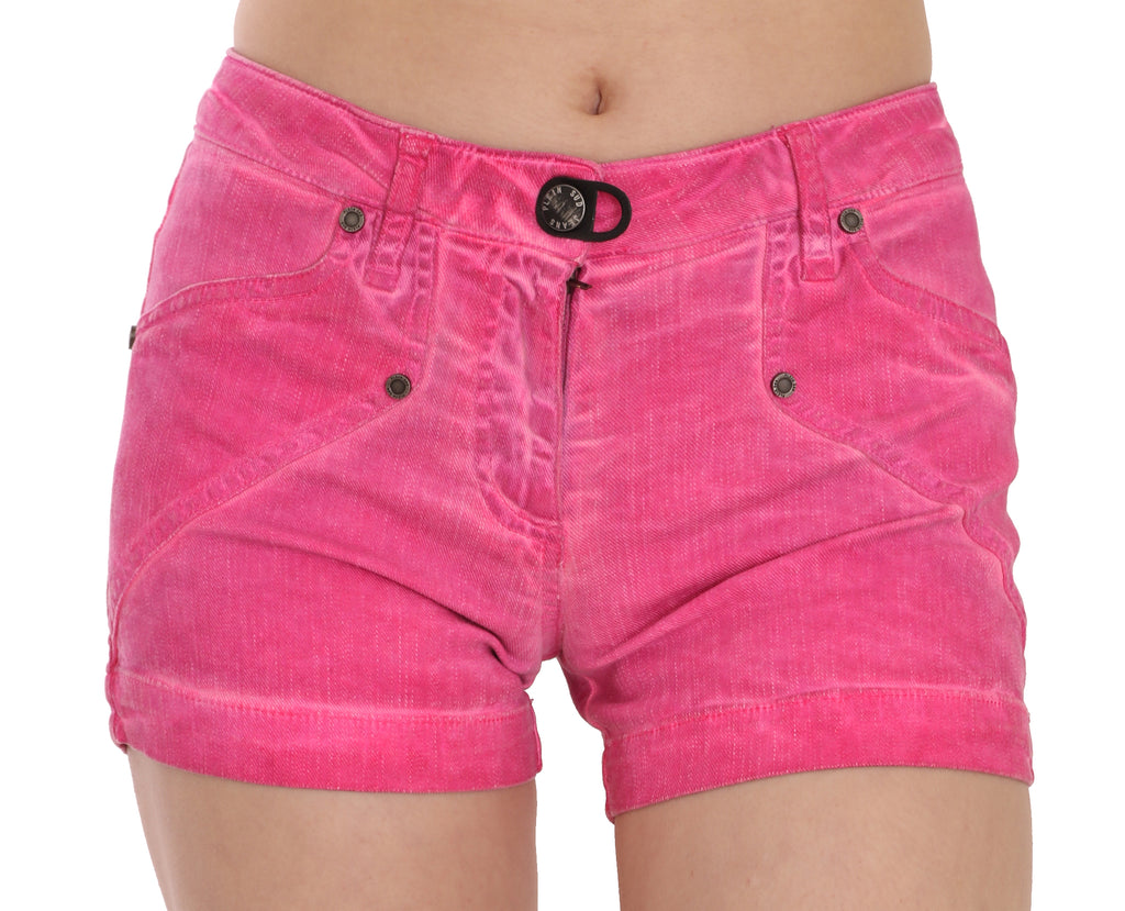 Rosafarbene Mini-Shorts aus Baumwoll-Denim mit mittlerer Taille