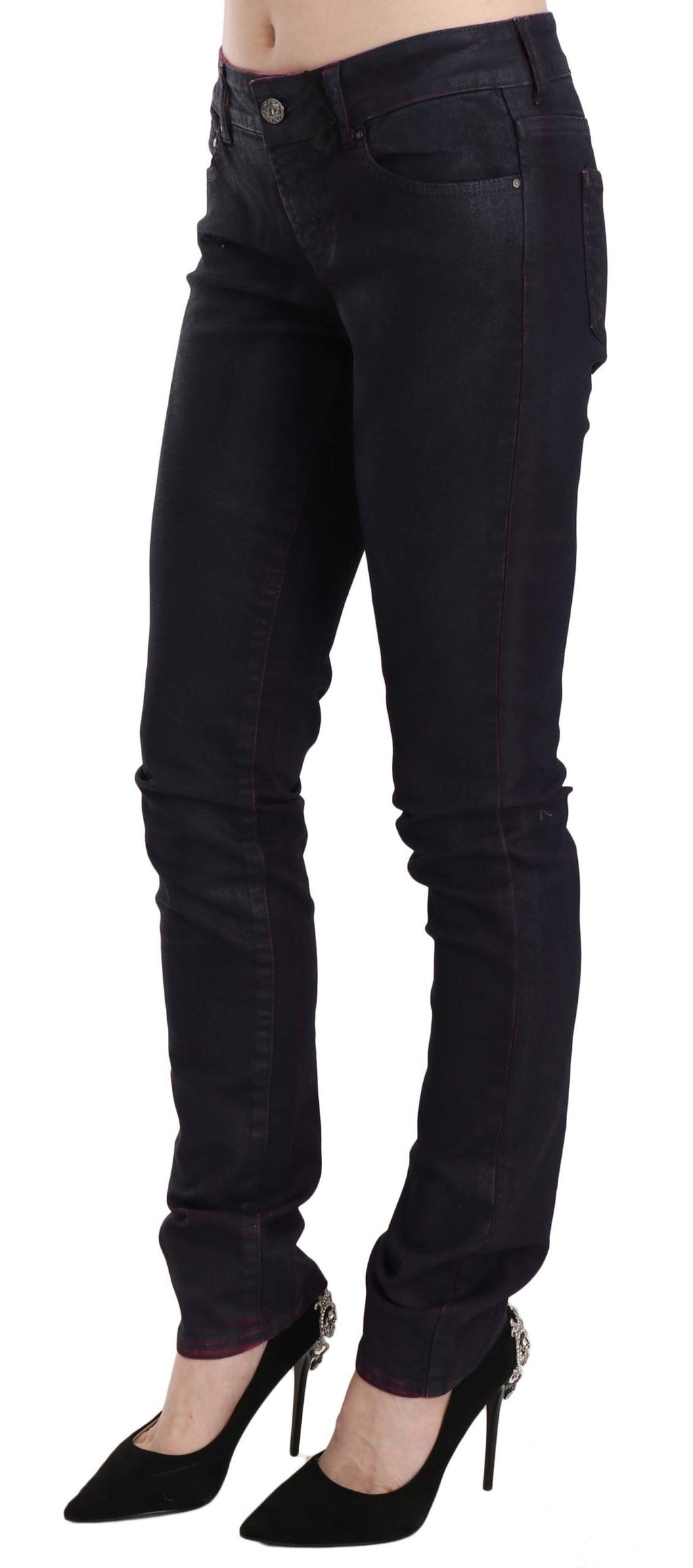 Schwarze Skinny-Jeans aus Baumwolle mit niedriger Taille