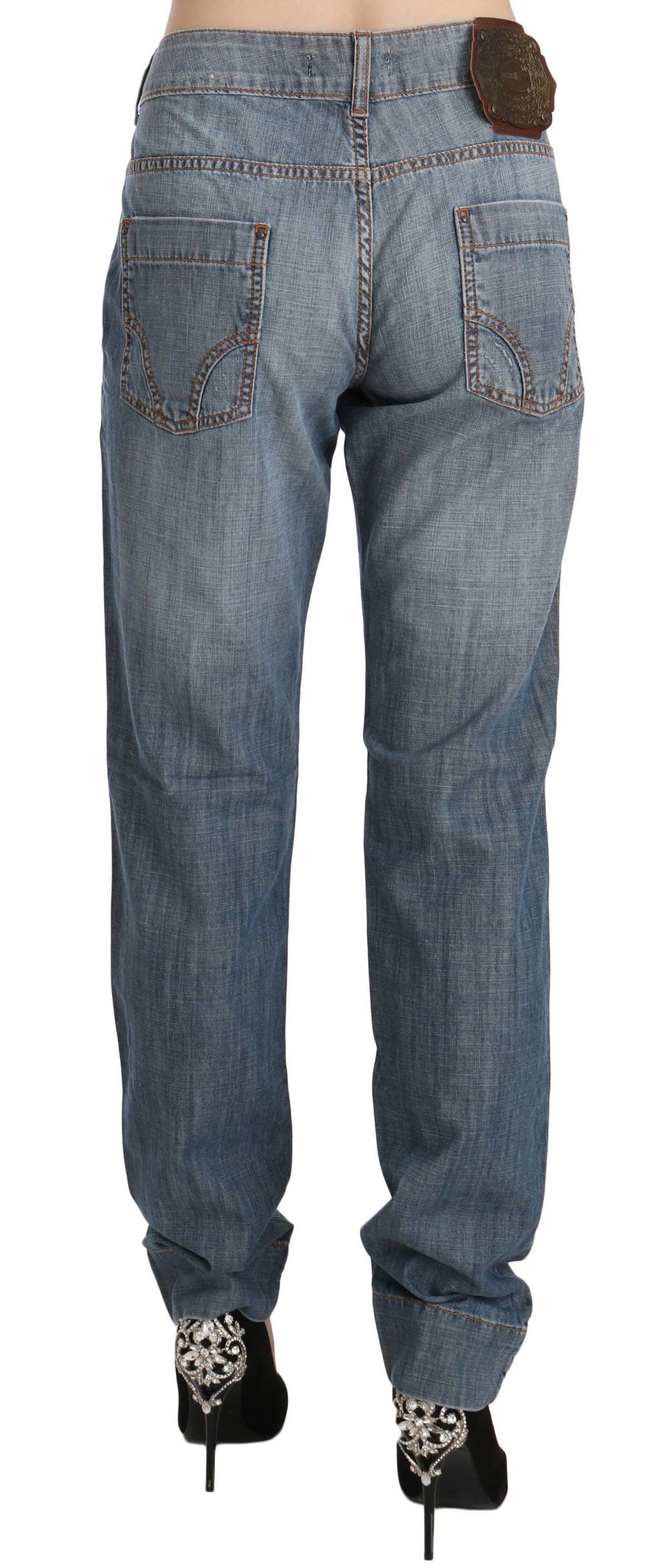Blaue, verwaschene Slim Fit-Jeans aus Baumwolle mit niedriger Taille
