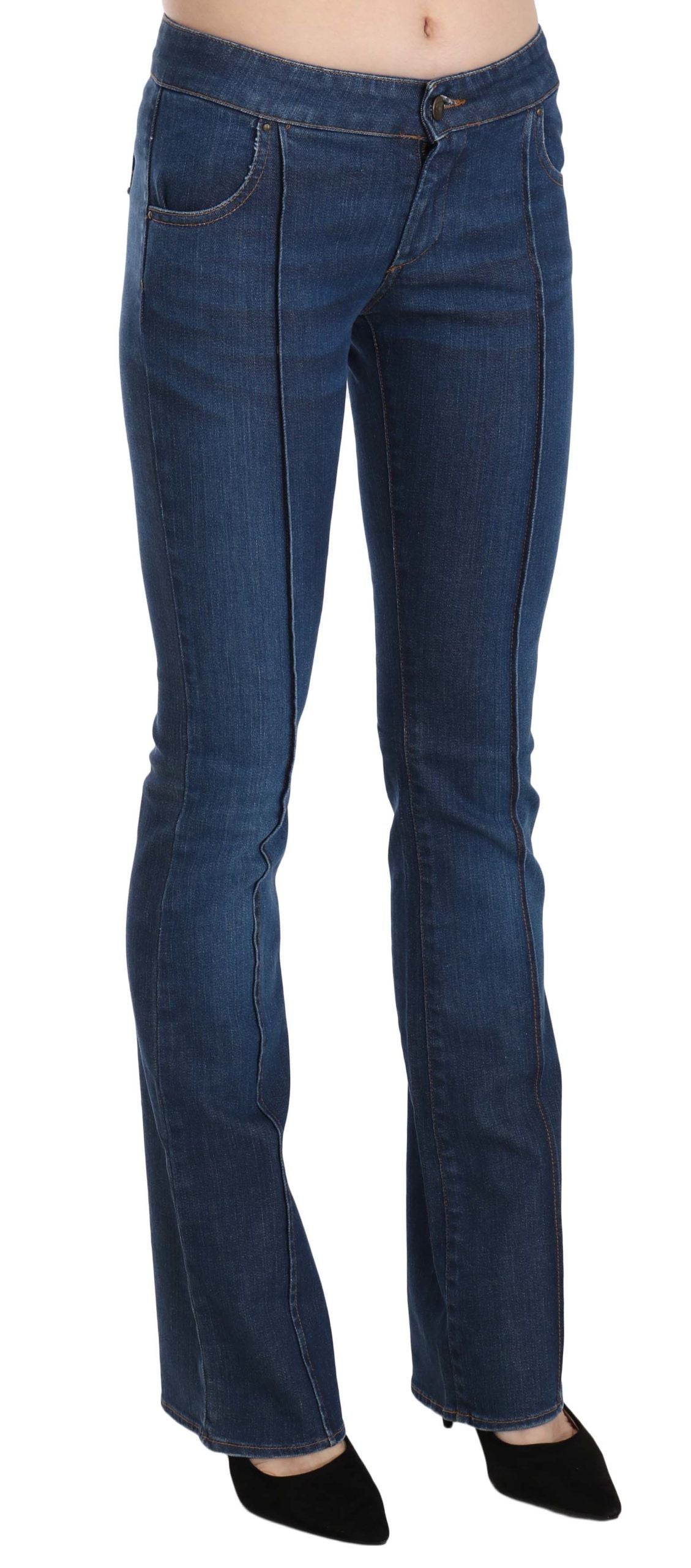 Blaue Bootcut-Jeans mit niedriger Taille