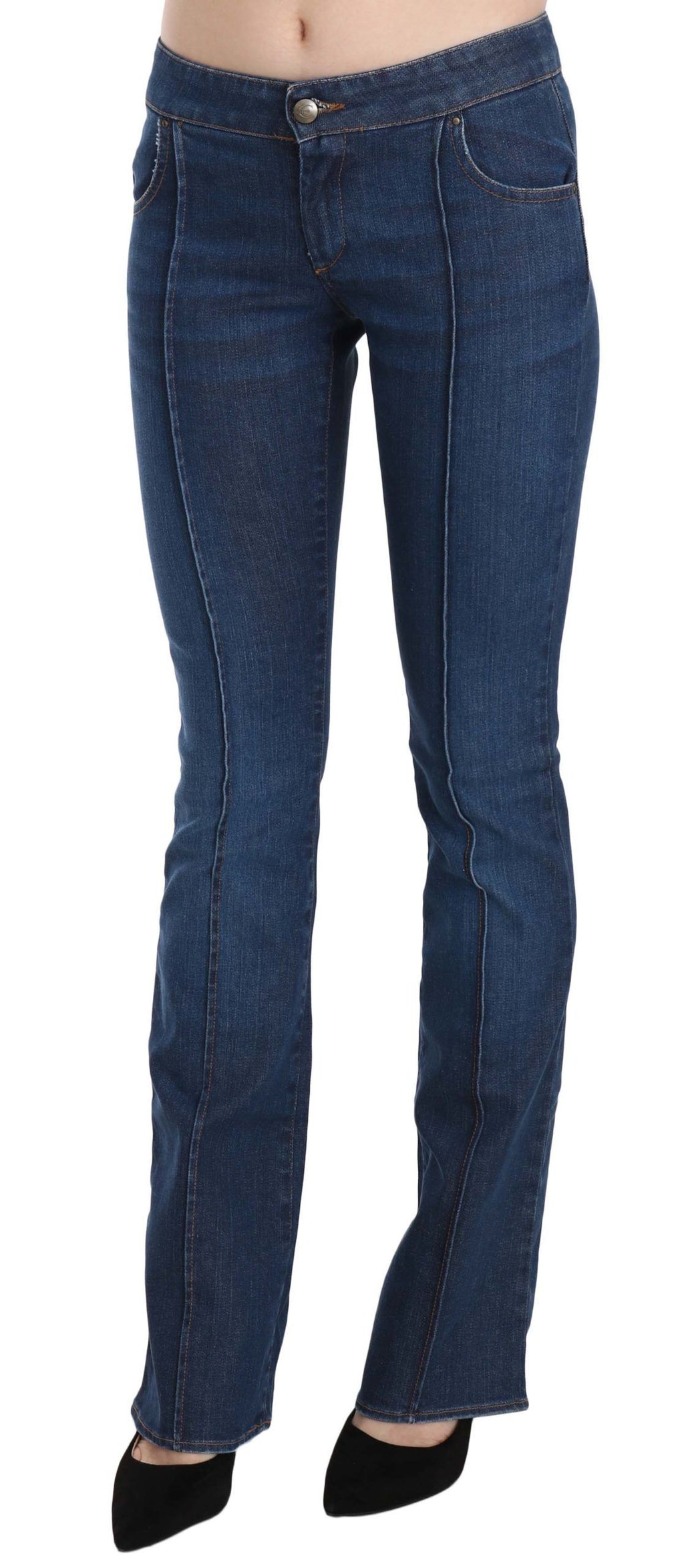 Blaue Bootcut-Jeans mit niedriger Taille