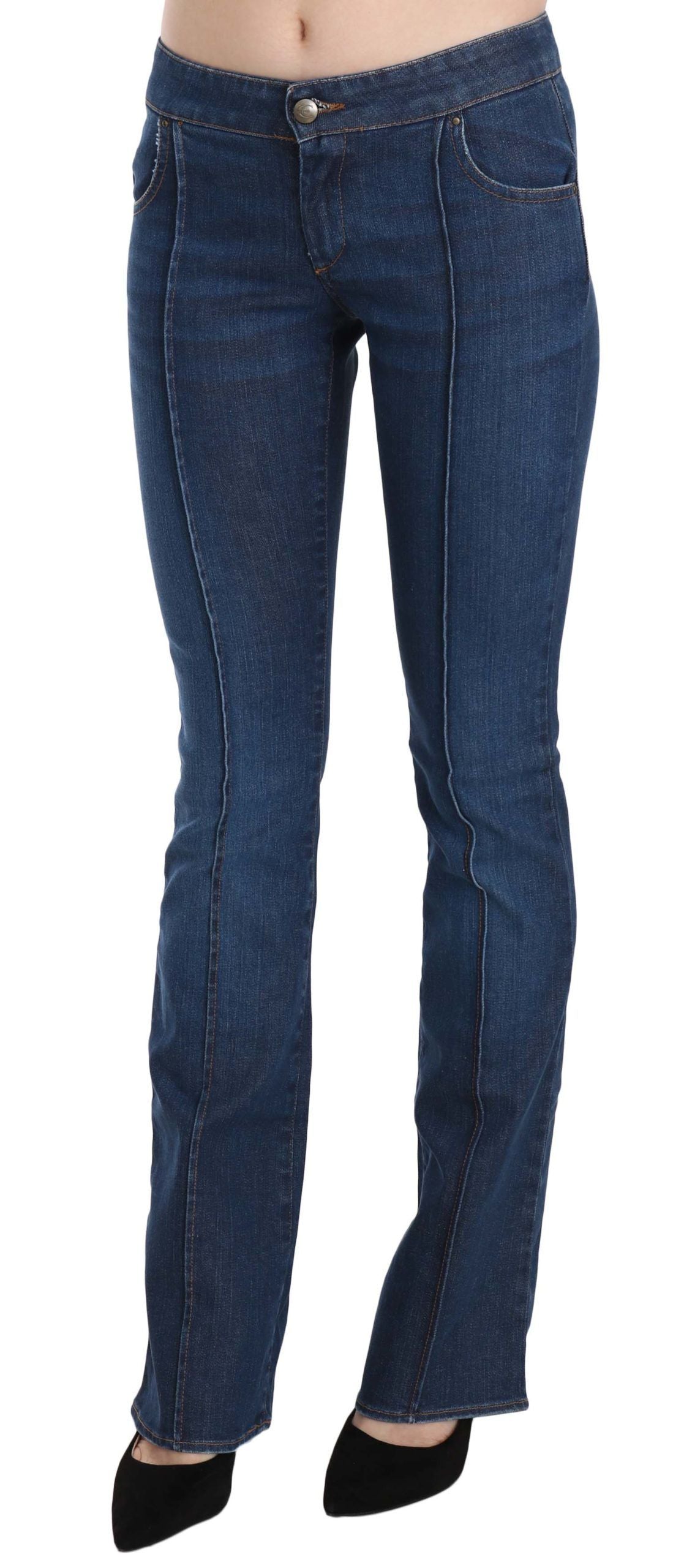 Blaue Bootcut-Jeans mit niedriger Taille