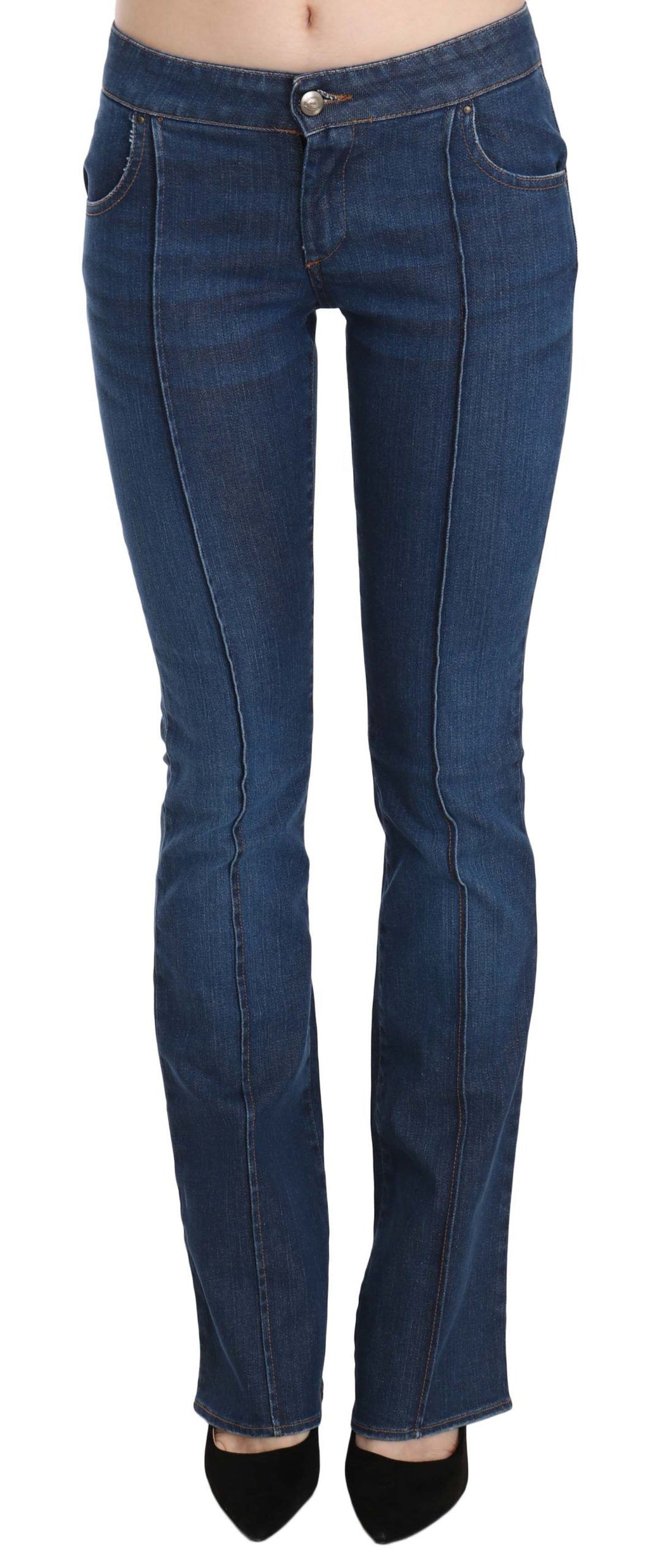 Blaue Bootcut-Jeans mit niedriger Taille