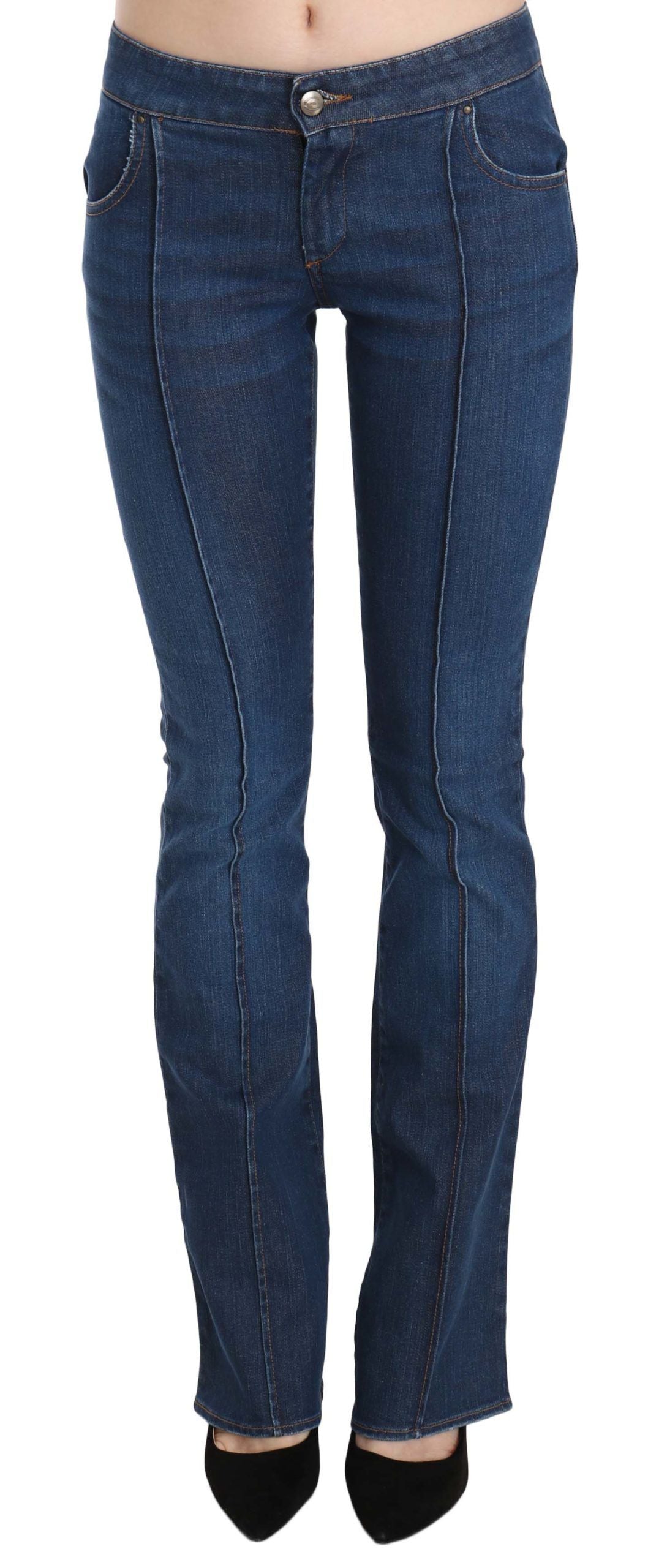 Blaue Bootcut-Jeans mit niedriger Taille