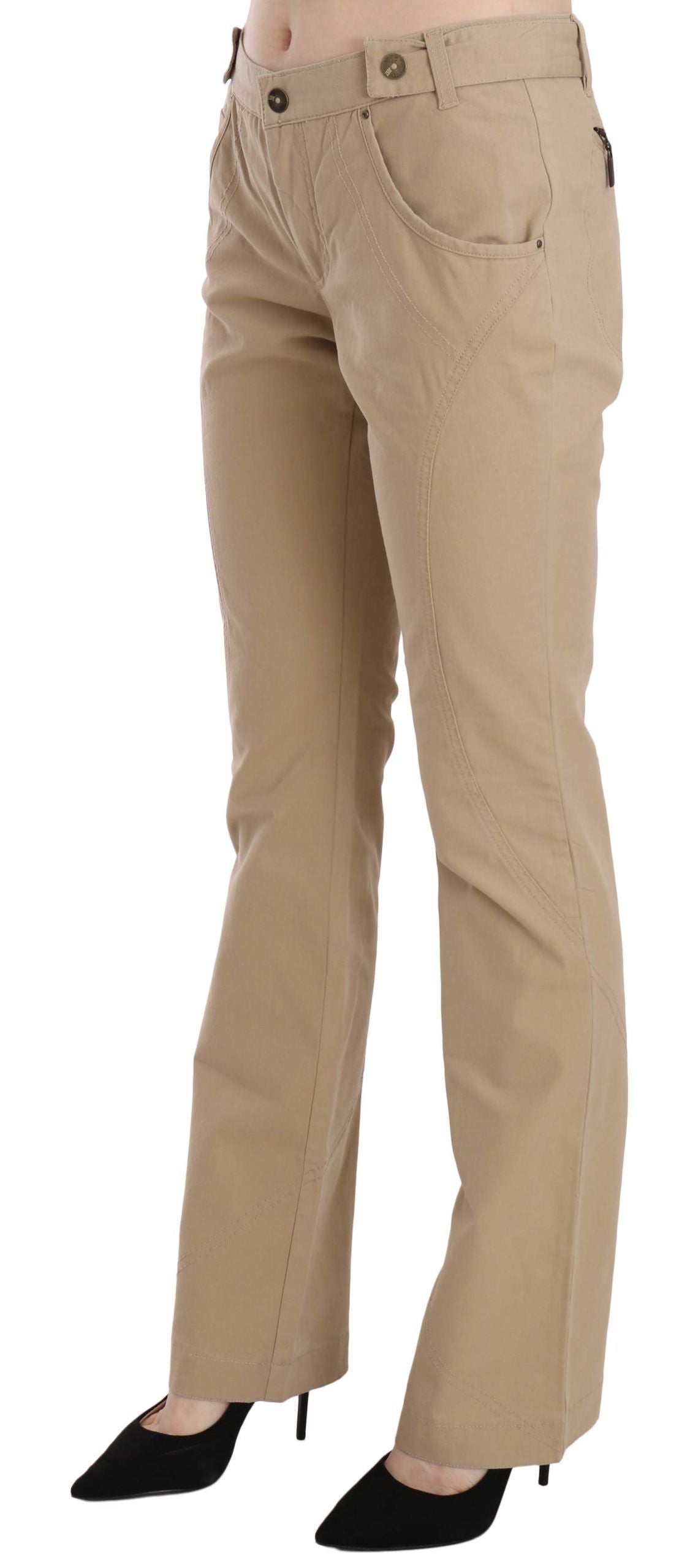 Beigefarbene gerade Hose aus Baumwolle mit mittlerer Taille